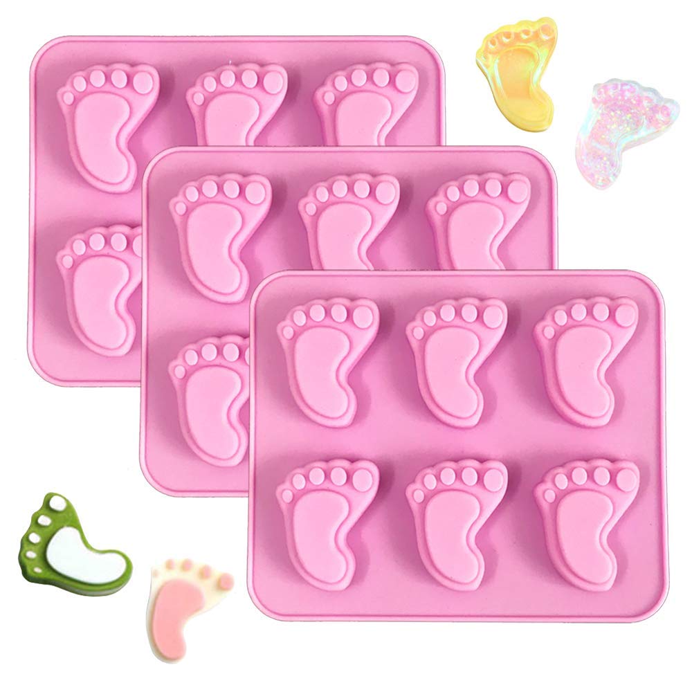 3Pcs Baby Foot Prints Silicone Soap Molds Footprint Shaped Chocolate Candy Molds Nonstick Lotion Bars Jello Ice Cube Tray Food G