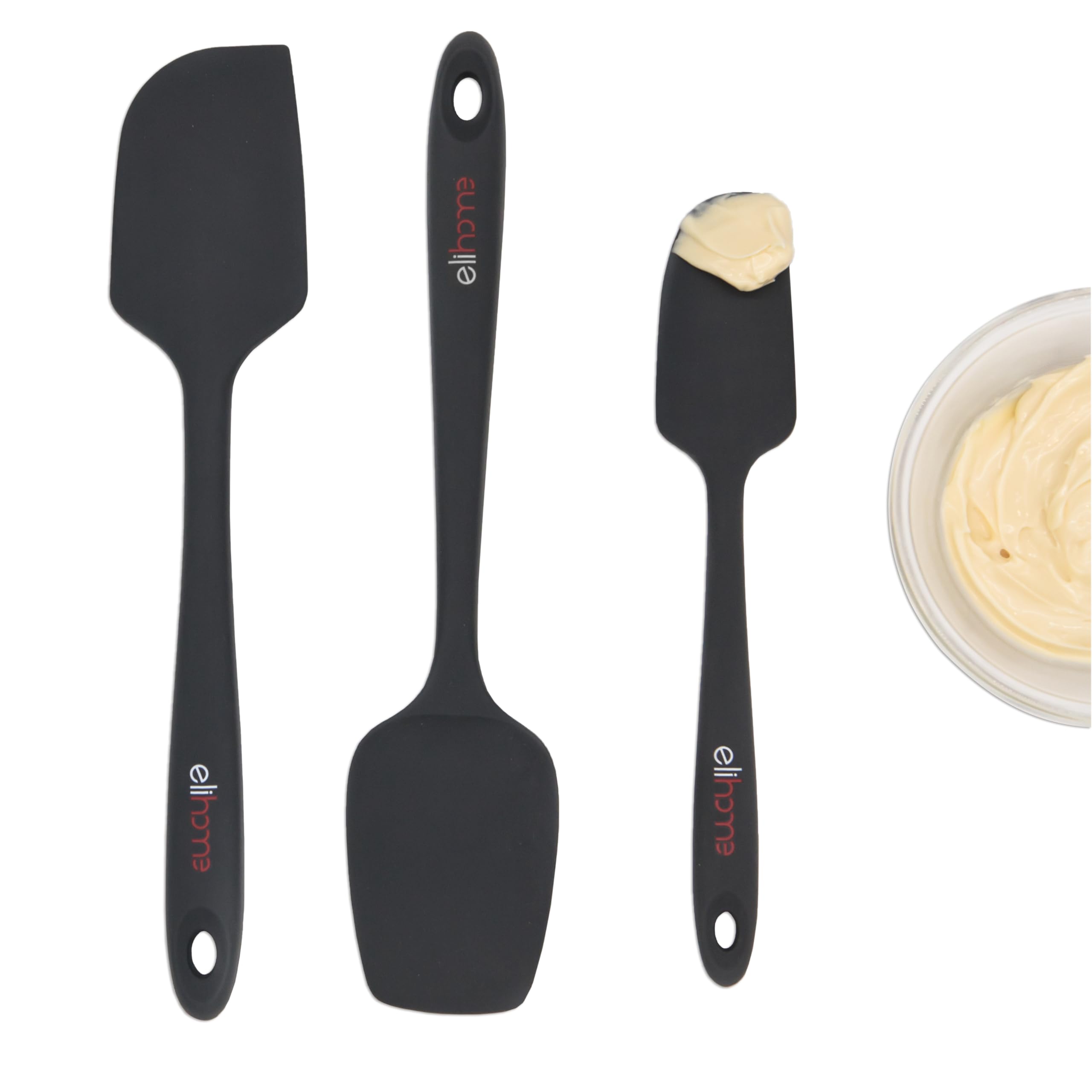 Elihome Chef Series 3 Piece Silicone Spatula Set - 600F Heat Resistant Non Stick Rubber Kitchen Scraper Spatulas For Cooking, Ba