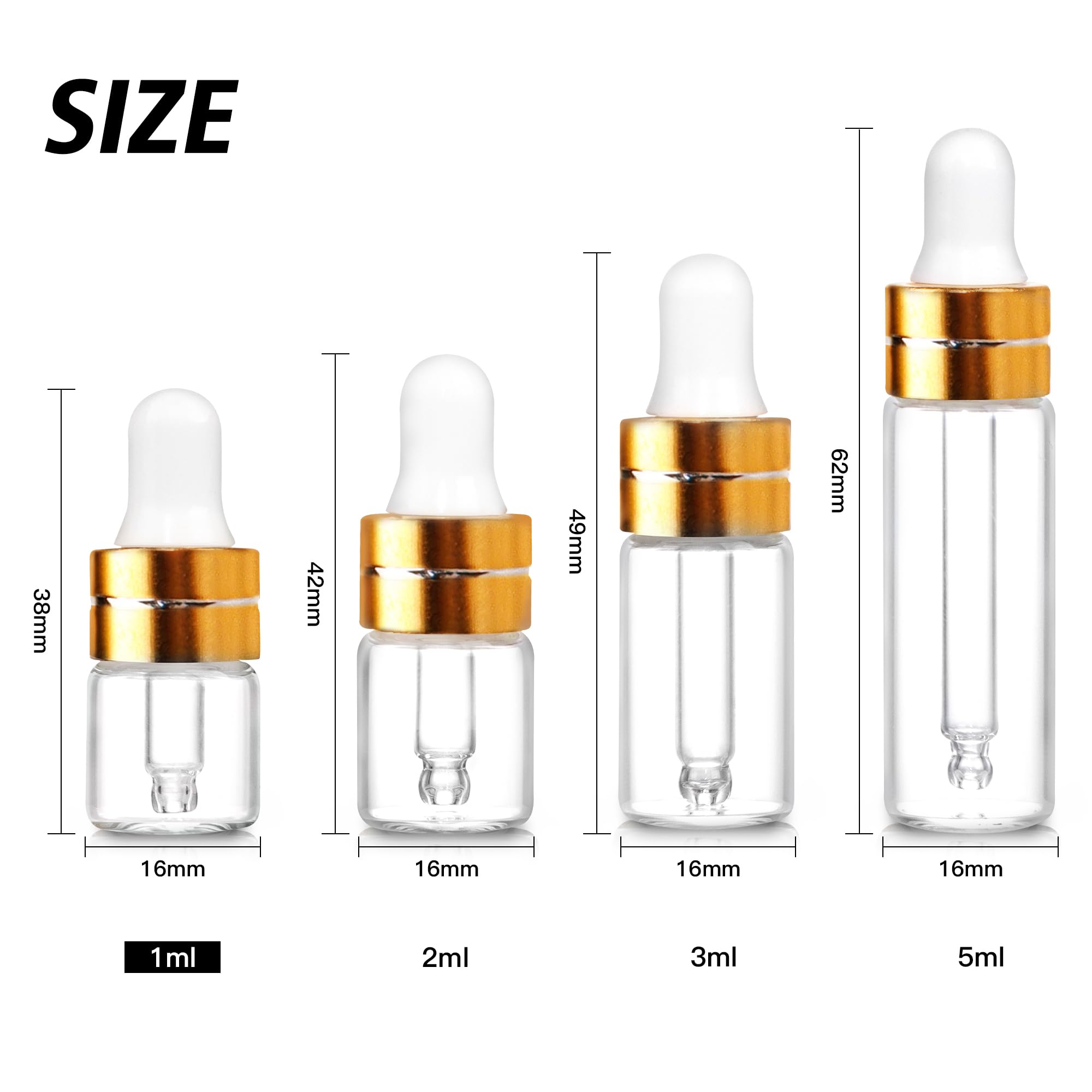 Comrzor 50 Pack 1Ml Clear Glass Dropper Bottles With 2 Pcs Plastic Droppers, Mini Sample Dropper Bottles For Essential Oils Perf