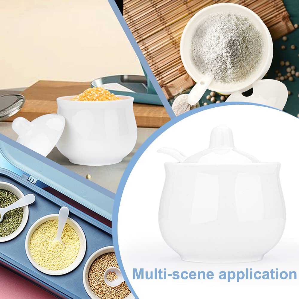 Swetwiny Ceramic Sugar Bowl With Lid And Spoon, Porcelain Salt Storage Jar, White Seasoning Container For Home And Kitchen, 7 Ou