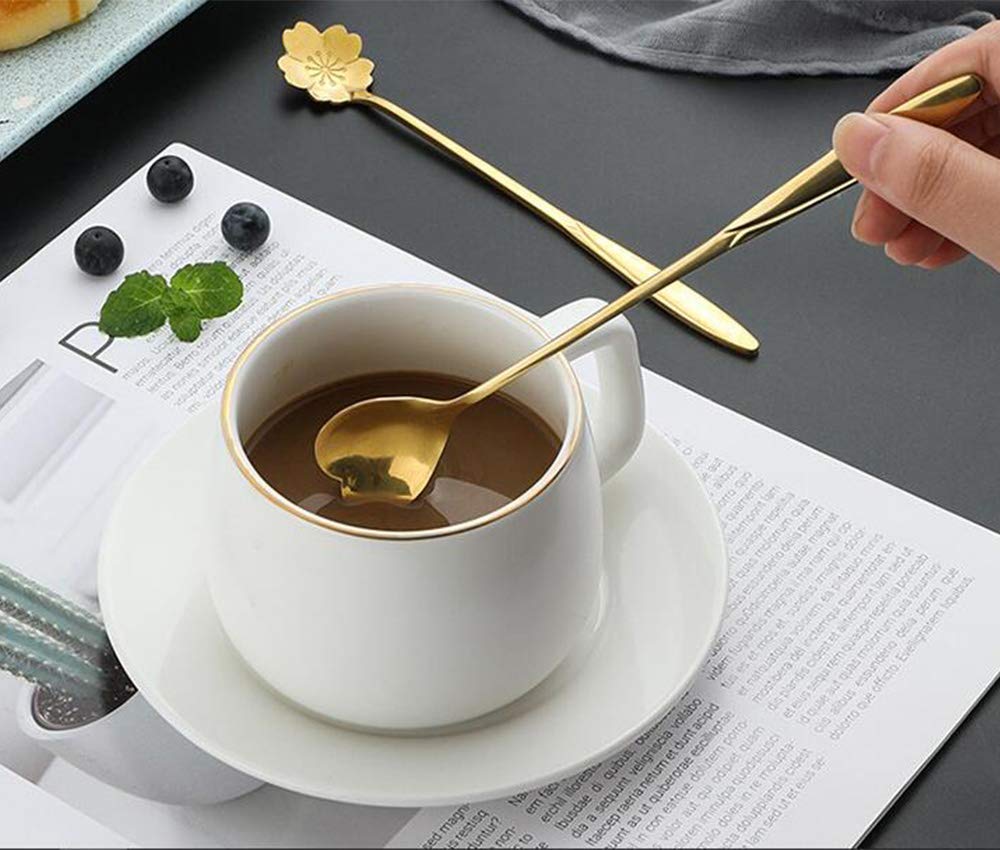 Flower Spoon Set Stainless Steel Teaspoons Reusable Coffee Stirrers Colorful Tea Scoops Coffee Spoon Tea Spoon Mixing Spoon Suga