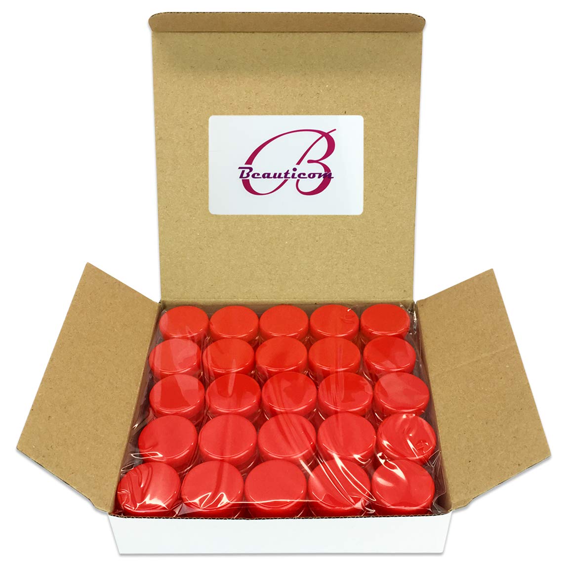 Beauticom (Quantity: 50 Pieces) 5G/5Ml Round Clear Jars With Red Lids For Scrubs, Oils, Toner, Salves, Creams, Lotions, Makeup S