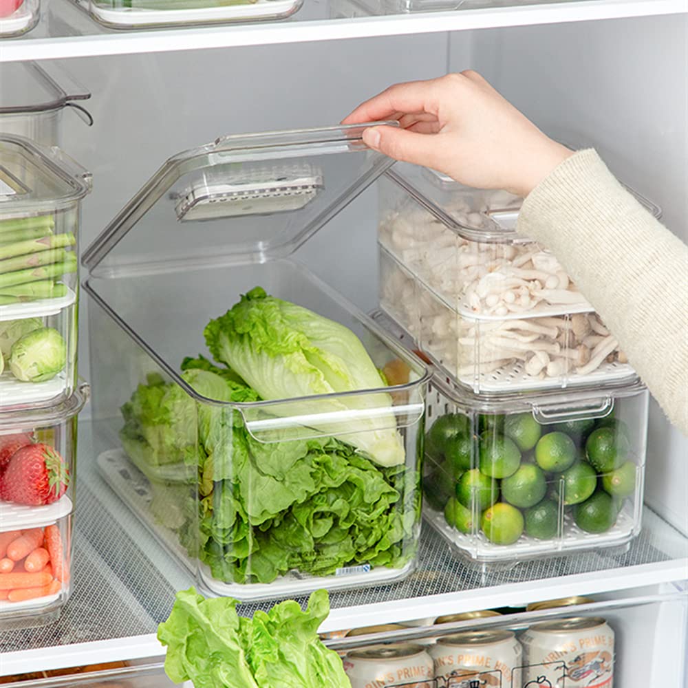 Sanno Vegetable Fruit Containers Fridge Containers,Freezer Produce Saver Refrigerator Organizer Bins With Vented Lids And Drain