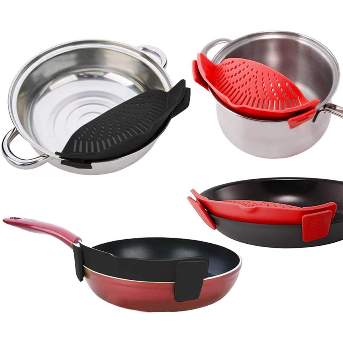 Snap Strainer, Clip On Strainer For Pots Pans, Hands-Free Clip-On Heat Resistant Silicone Colander Pour Spout For Pasta Vegetabl