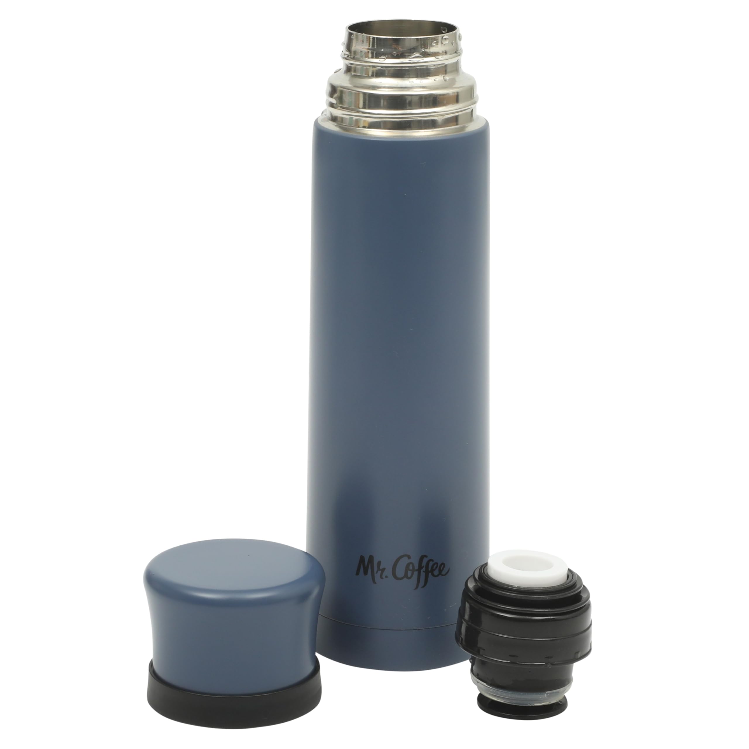 Mr. Coffee Silverleaf 23 oz Stainless Steel Thermal Bottle - Double Wall Vacuum Insulated Travel Mug with Leak-Proof Lid, Blue -