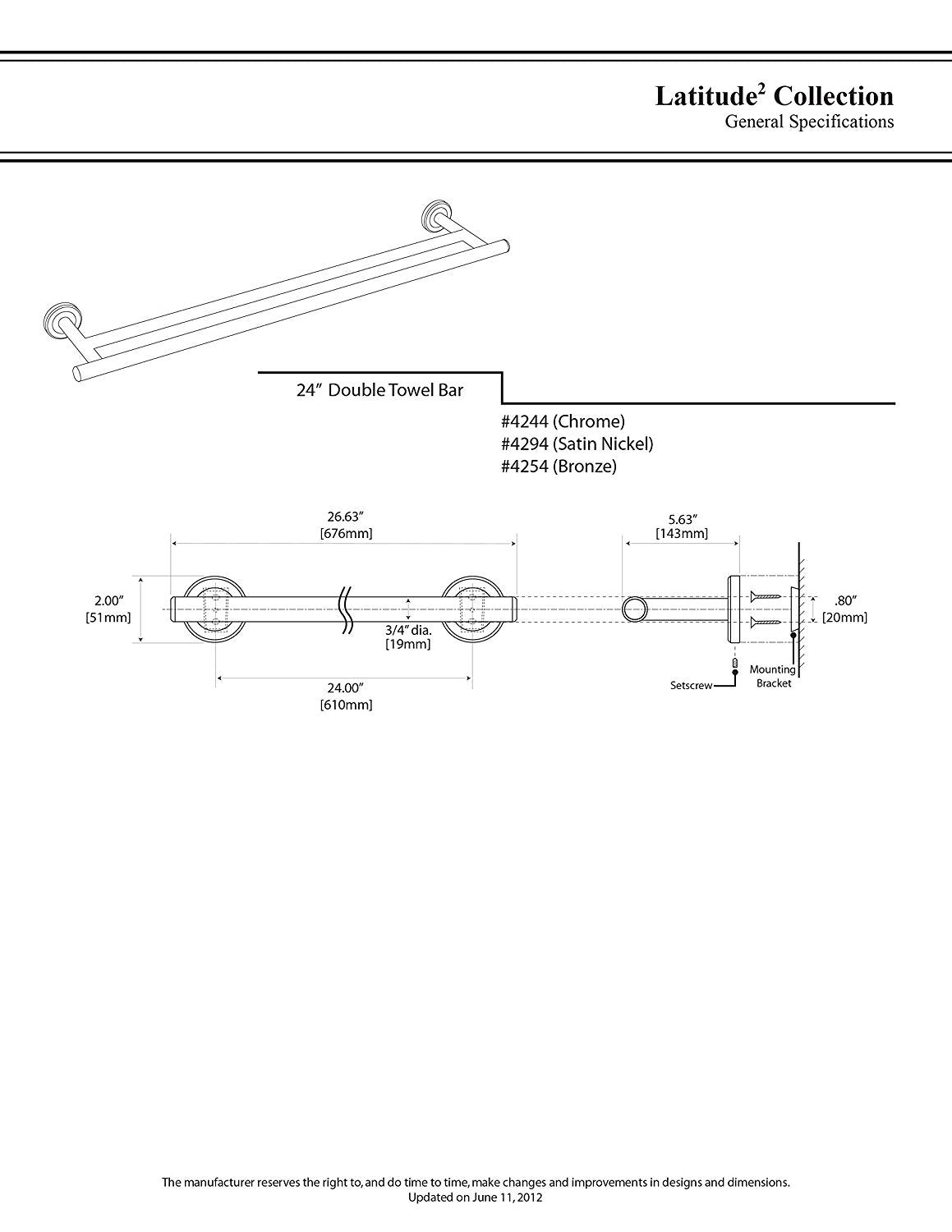 Gatco 4244 Latitude Ii 24'' Double Towel Bar, Chrome