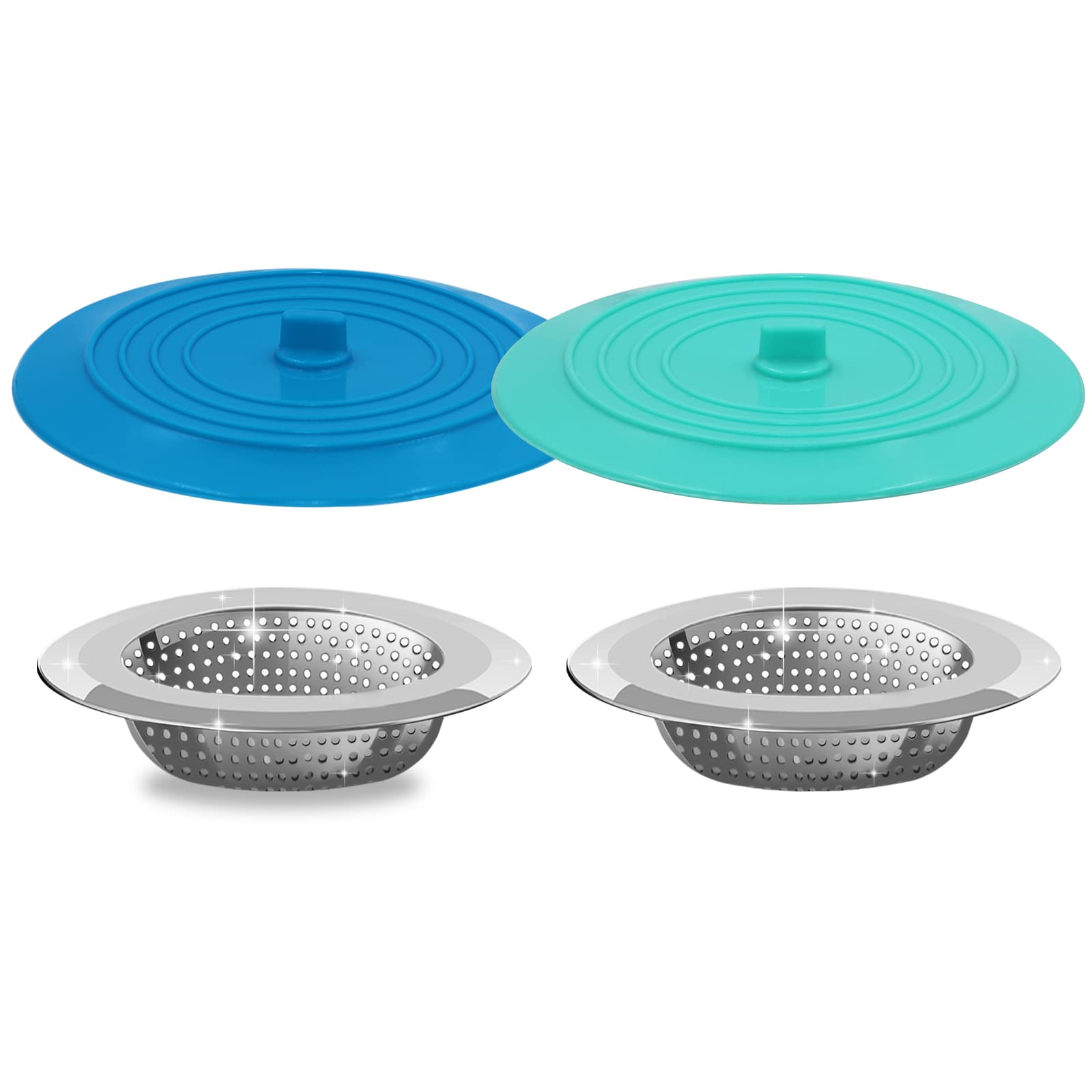 V-Top Sink Strainer Stopper 4 Pack, Universal Silicone Kitchen Sink Drain Strainer Cover Plug Stopper Kit, 4.5 Inch Stainless St
