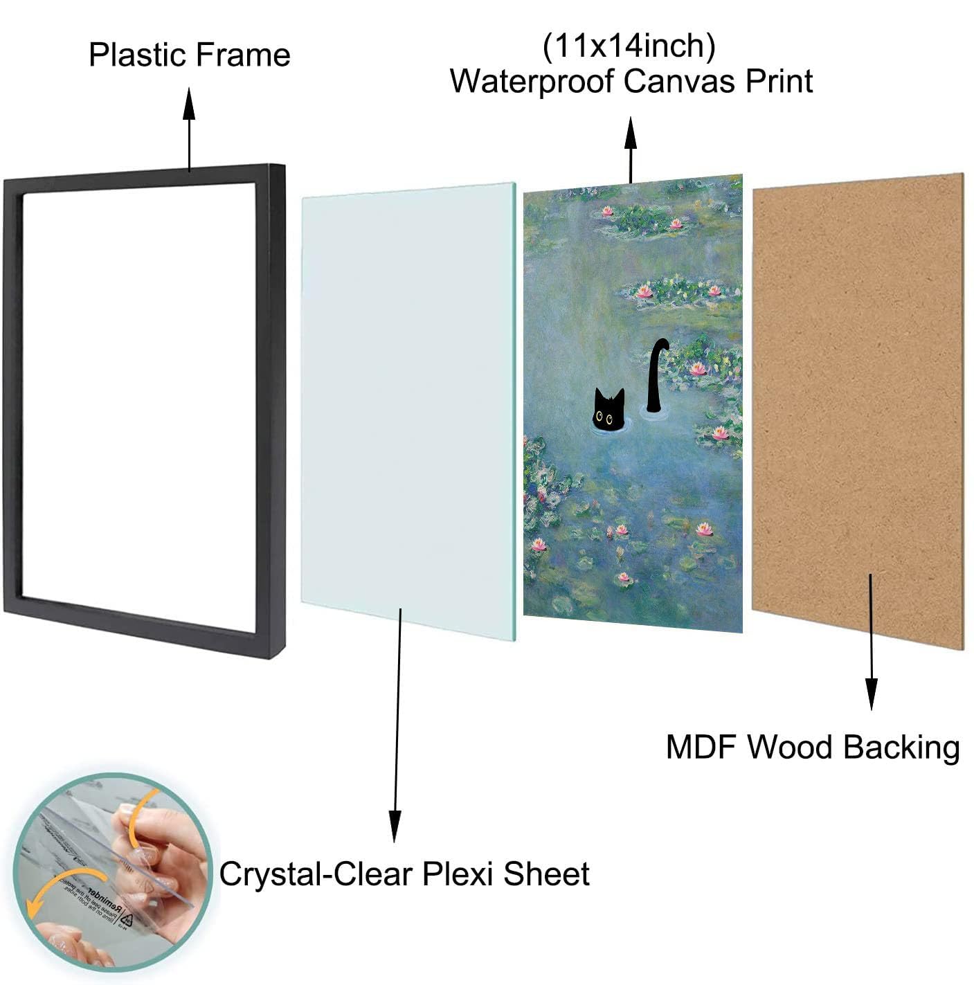 Oulawote Funny Black Cat Wall Art, Monet Art Water Lily Cat Wall Art Decor, Preppy Aesthetic Cat Posters For Bedroom Bathroom Li