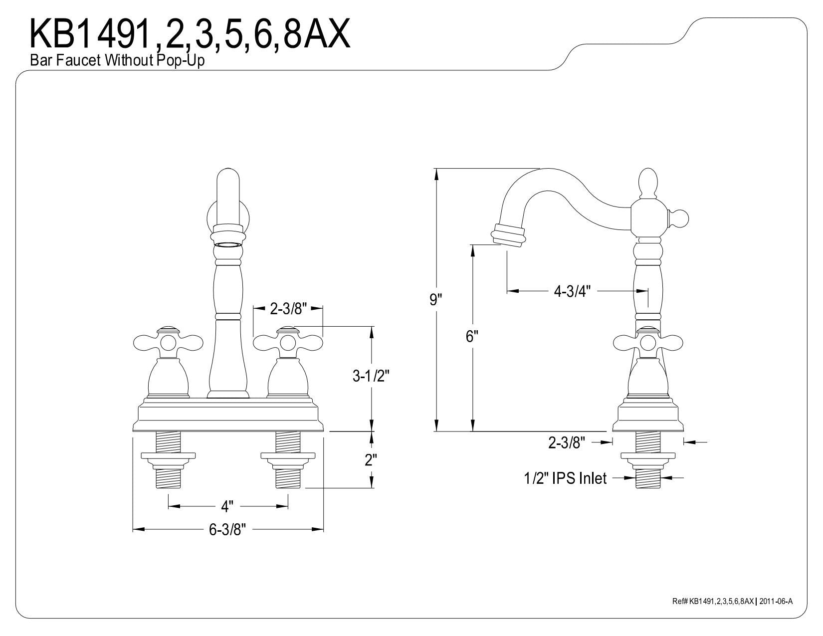 Kingston Brass Kb1496Ax Bar Faucet Without Pop-Up Rod, Polished Nickel