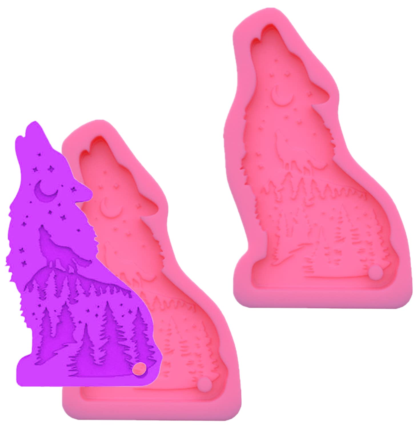 2Packs Wolf Shape Silicone Mold Wolf Keychain Resin Mold Animal Fondant Cake Mould For Baking Candy Making Chocolate Molds Sugar