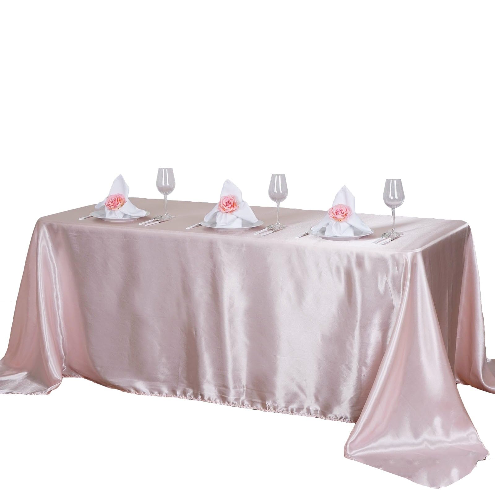 Balsacircle 90X156 Inch Blush Satin Rectangle Tablecloth Table Cover Linens For Wedding Table Cloth Party Reception Events Kitch