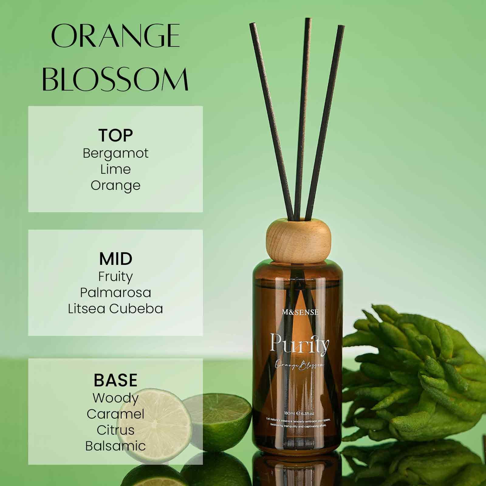 M&SENSE Orange Blossom Reed Diffuser: 6.3 fl oz Non-Toxic Aroma Set with Sticks, Light & Subtle Fragrance, Long-Lasting Natural