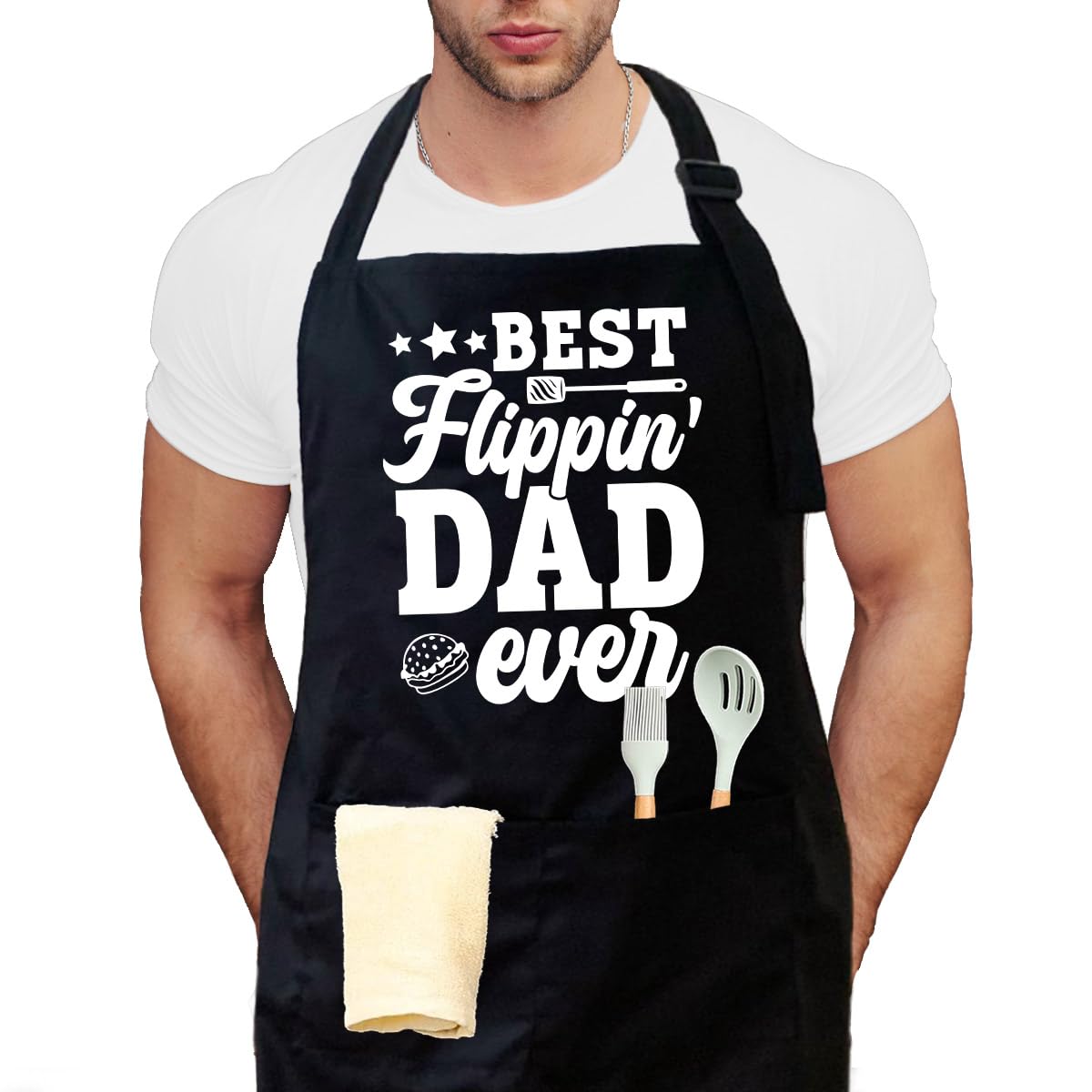 Apasin: Best Flippin' Dad Ever Apron - Funny Apron For Men With Pockets - Gift For Your Dad, Your Father, Your Grandpa, Your Gra