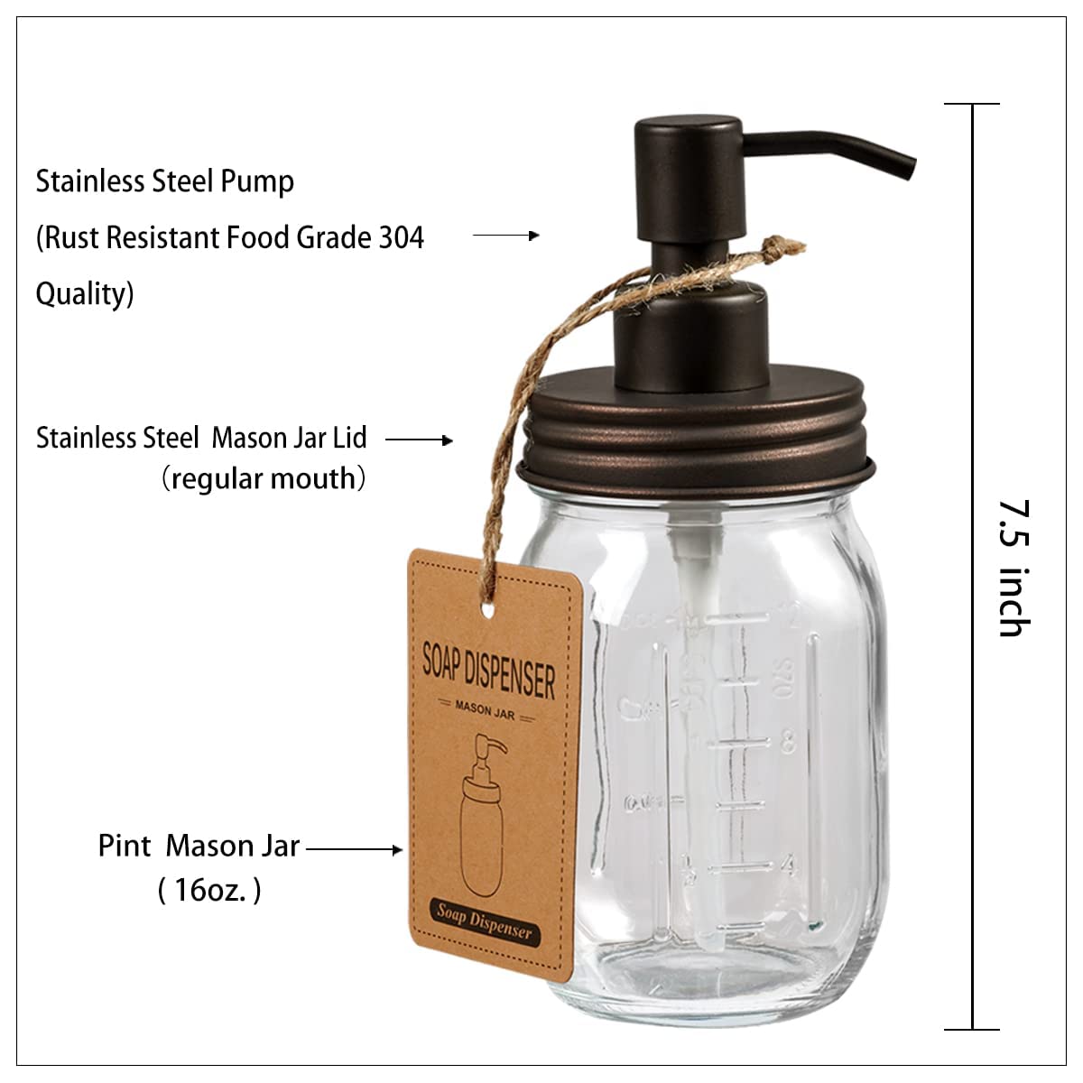 Amolliar Mason Jar Bathroom Accessories Set(4 Pack) -Bronze-Lotion Soap Dispenser&Qtip Holder Set&Toothbrush Holder-Rustic Farmhouse Decor Apothecary Jar Bathroom Countertop Vanity Organize (Bronze)