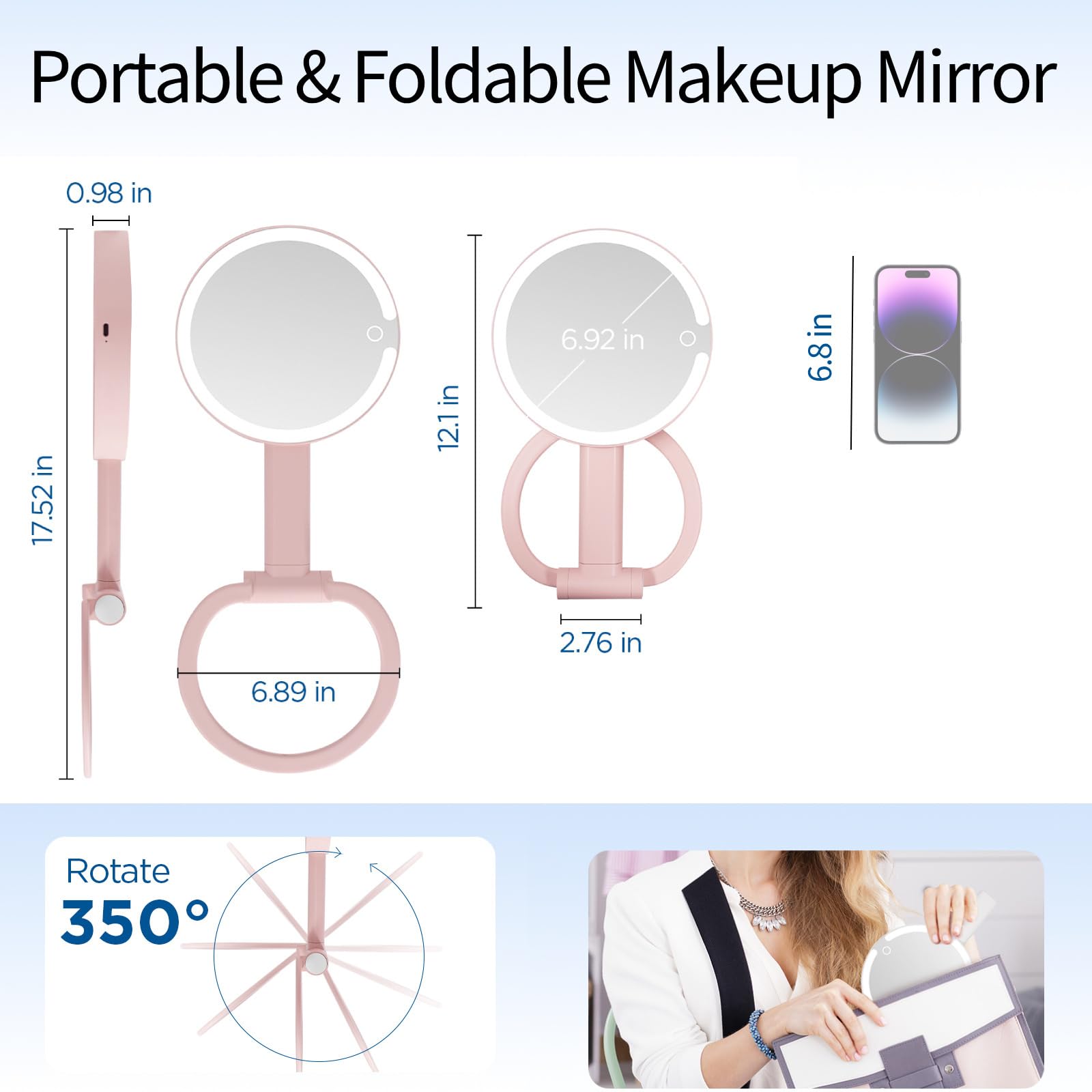 SANYCASA Lighted Makeup Mirror with Magnification, Makeup Mirror with Lights and Adjustable Brightness, Travel Portable Magnifyi