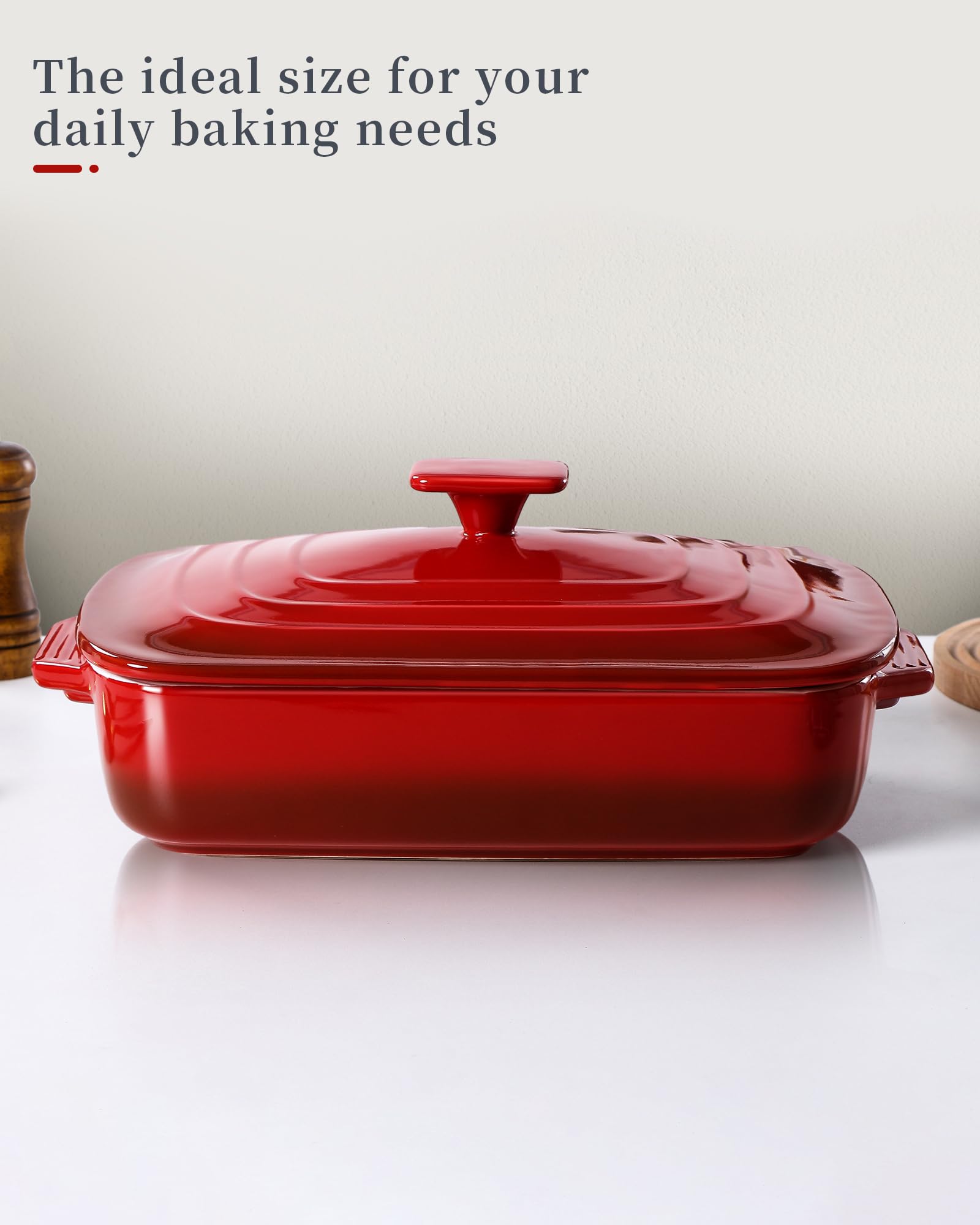 Lareina Large Ceramic Casserole Dish With Lid, 4.0 Quart Covered Rectangular Stoneware Baking Dishes For Oven, Deep 9X13 Inch La