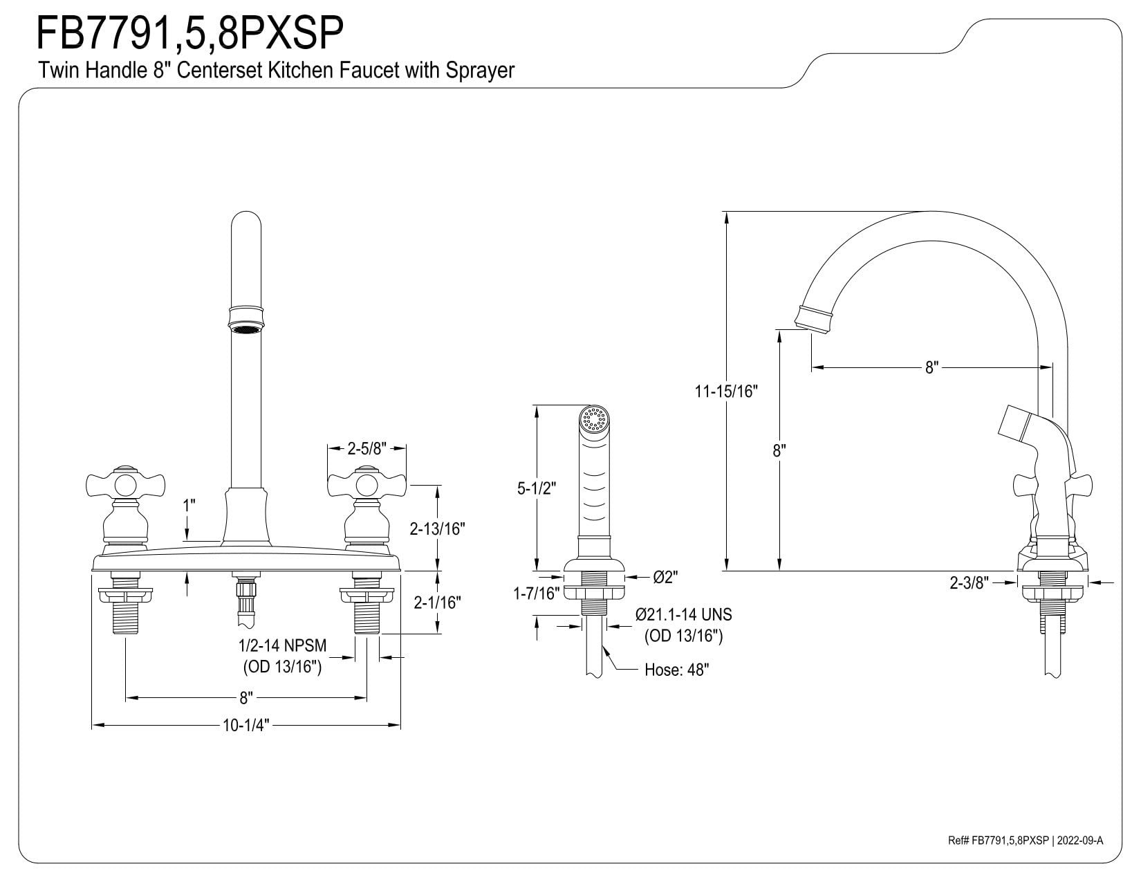Kingston Brass FB7795PXSP Victorian 8-Inch Centerset Kitchen Faucet with Sprayer  Oil Rubbed Bronze