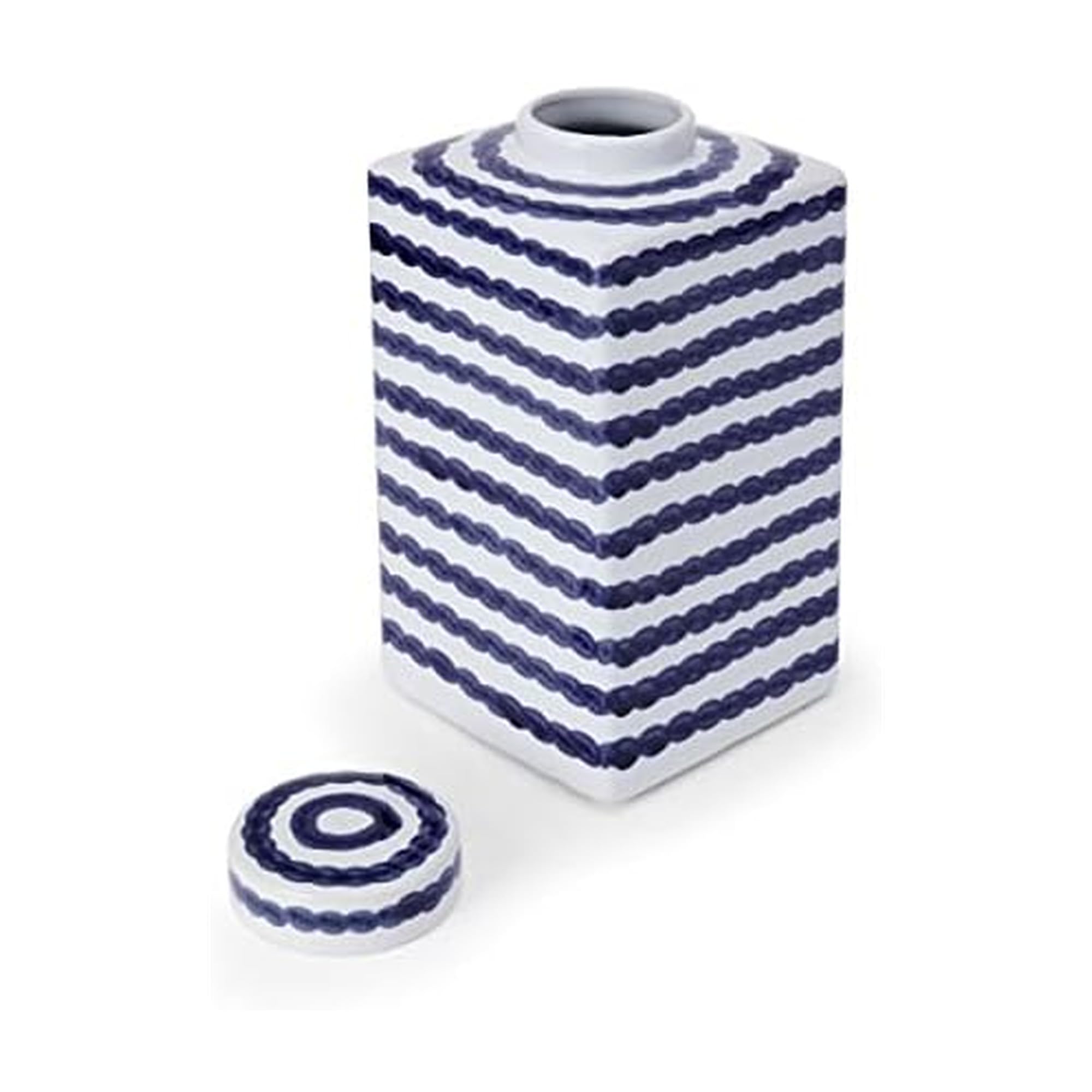 Mikasa Blue and White Paint Stroke Square Ceramic Ginger Jar, Store Small Household Items or Display Faux Florals