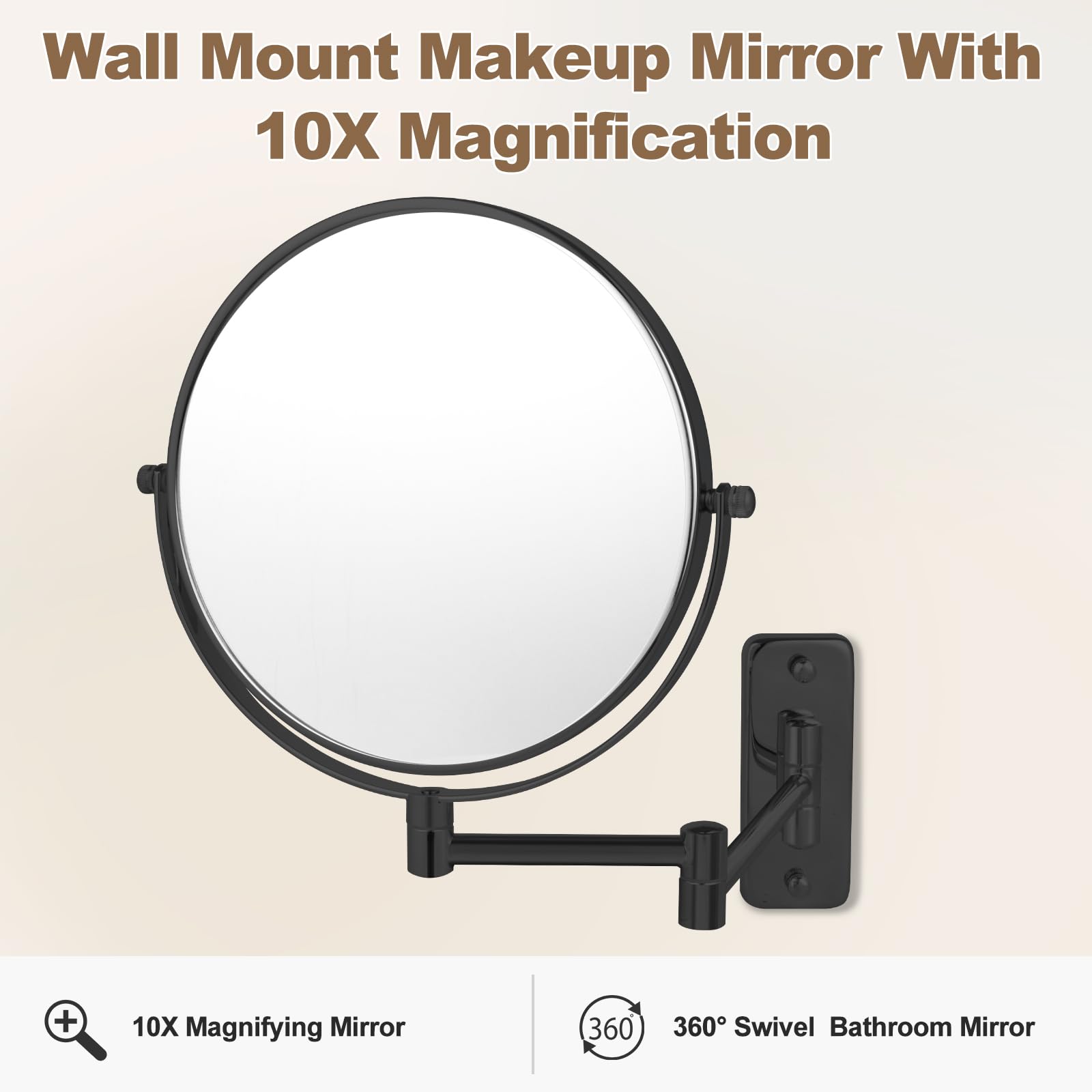 8    Wall Mounted Makeup Mirror with10X Magnification, Double Sided Shaving Mirror Wall Mount for Bathroom, 360 Swivel Extendabl