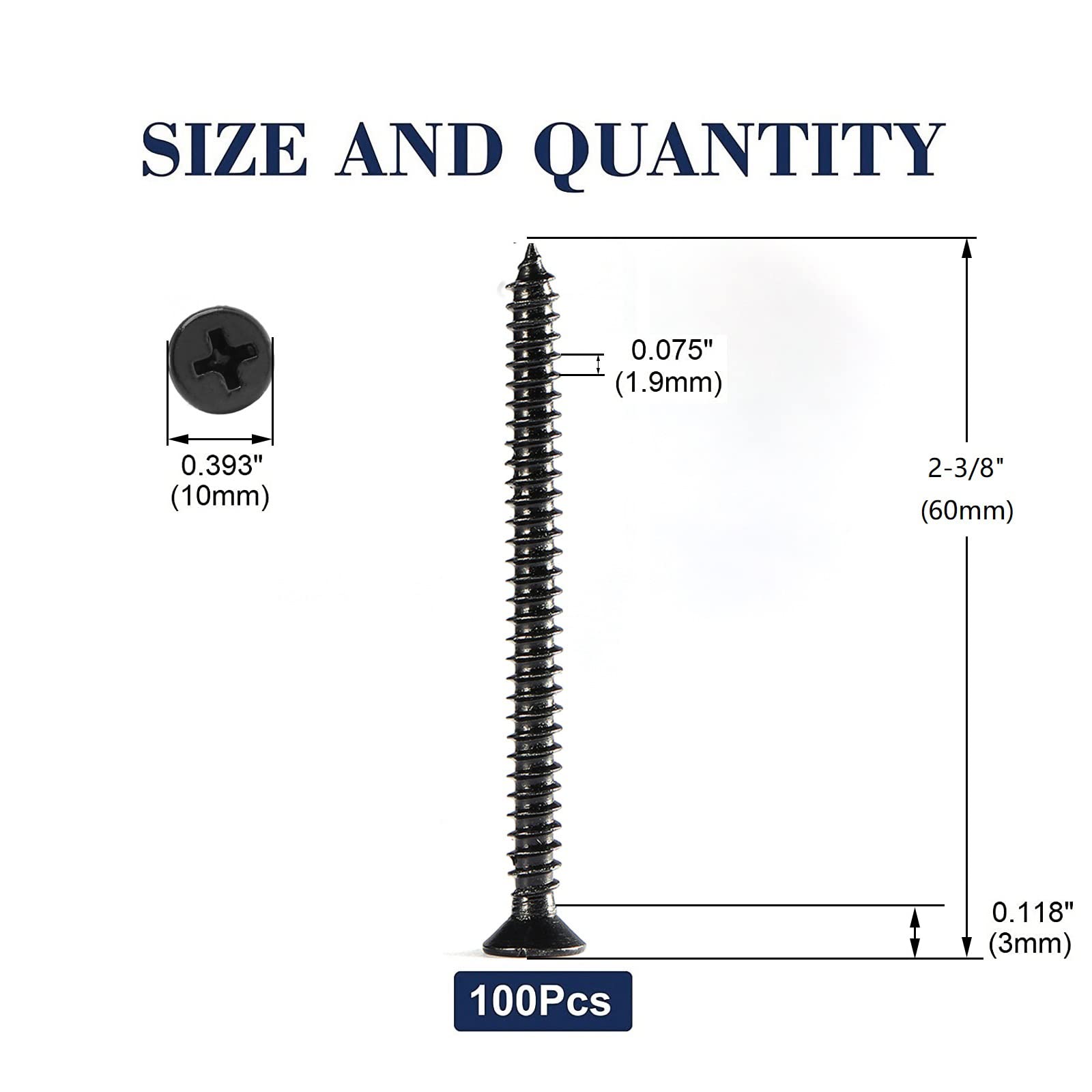 12 X 2-38 Wood Screw 100Pcs 18-8 (304) Stainless Steel Screws Flat Head Phillips Fast Self Tapping Drywall Screws Black Oxide By