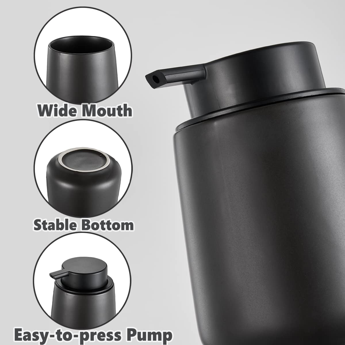 12Oz Black Soap Dispenser - Ceramic Lotion Hand Soap Dispenser Bathroom, Refillable Liquid Hand Soap Dispenser For Bathroom, Kit