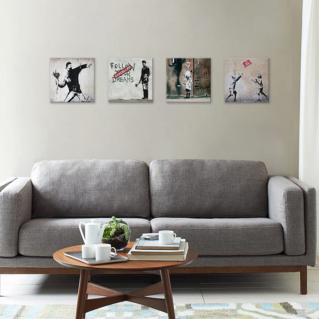 Cortolar Banksy Canvas Wall Art Graffiti Print Picture Abstract Painting For Bedroom Living Room Bathroom Wall Decor (12''X12''X