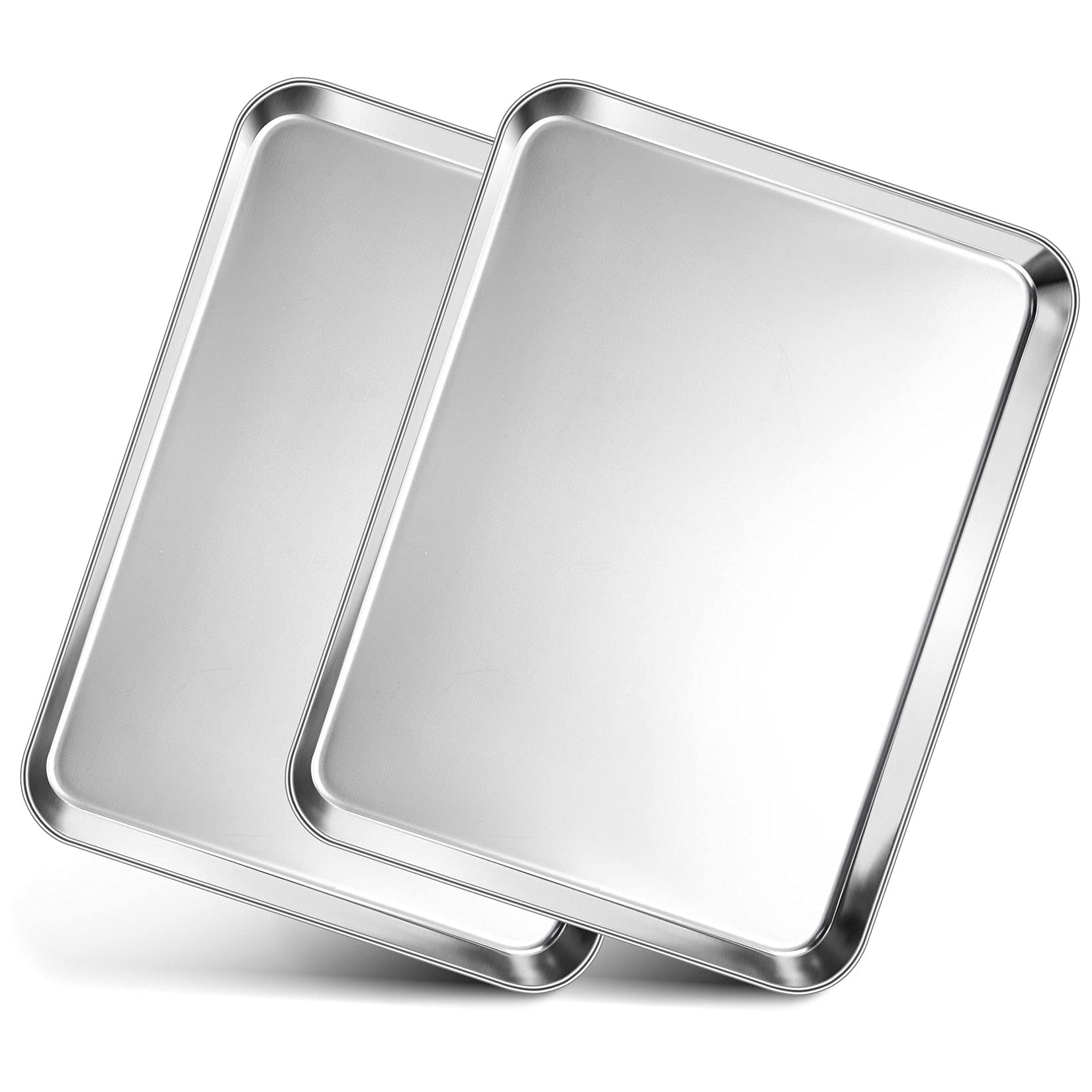 Toaster Oven Pan Tray, P&P Chef Stainless Steel Baking Pan Cookie Sheet, Set Of 2 (12.5 X 9.75 X 1), Rolled Edge & Round Corner,