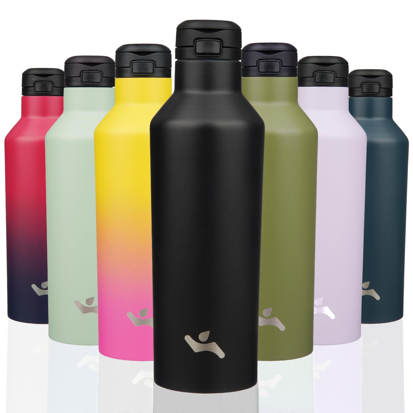 Insulated Water Bottle with Straw,25 OZ Double Wall Vacuum Stainless Steel Water Flask with 2 Lids,Black