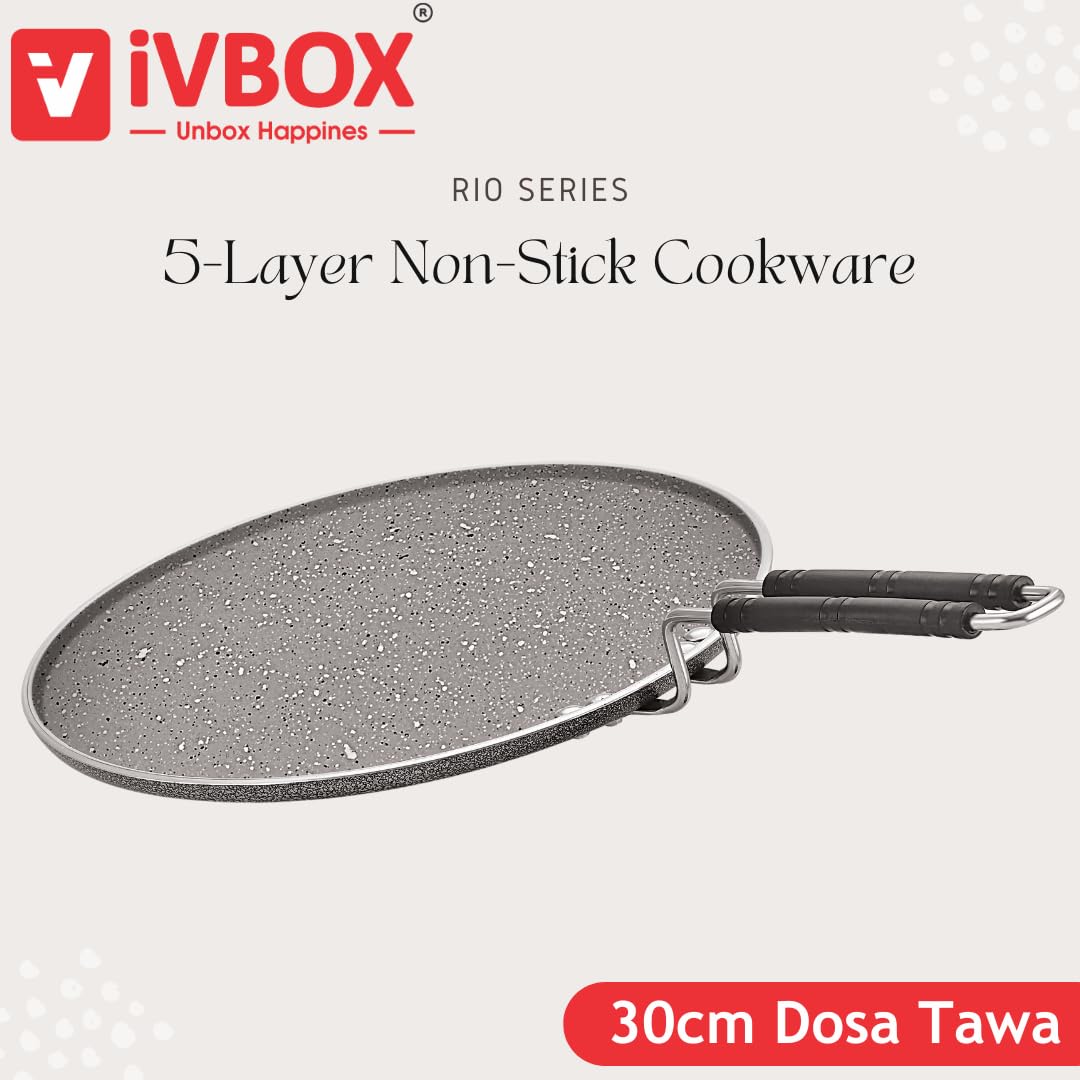 ivbox Rio-Marble Induction Base 300mm Non-Stick Multi-Purpose Aluminium Tawa, Grey (30cm, Induction and Gas Stove Compatible)