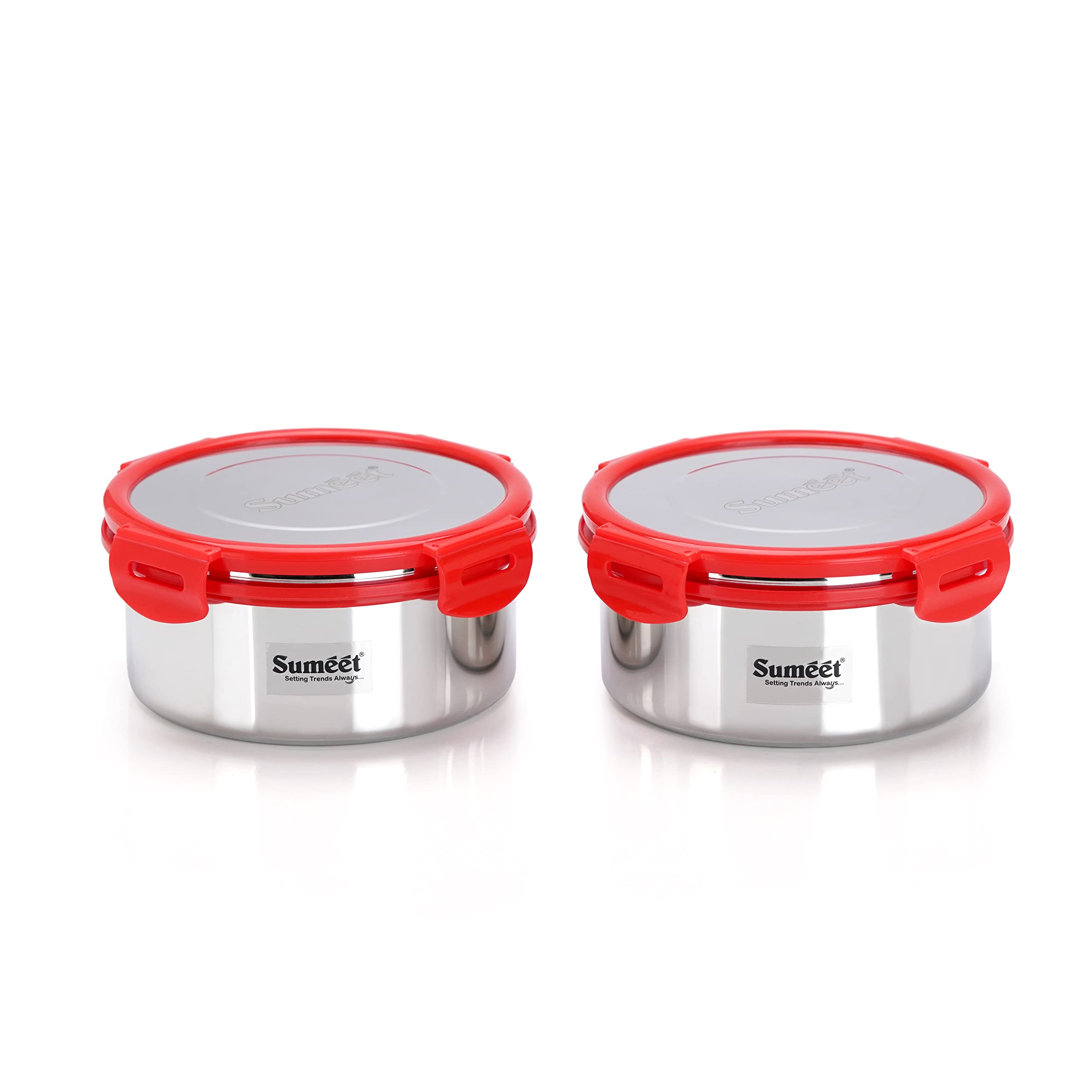 Sumeet Airtight & Leak Proof Steelexo S.S. Container Lunch Box With Stainless Steel Lid Set Pack Of 2Pcs (750Ml  13Cm) - Silver