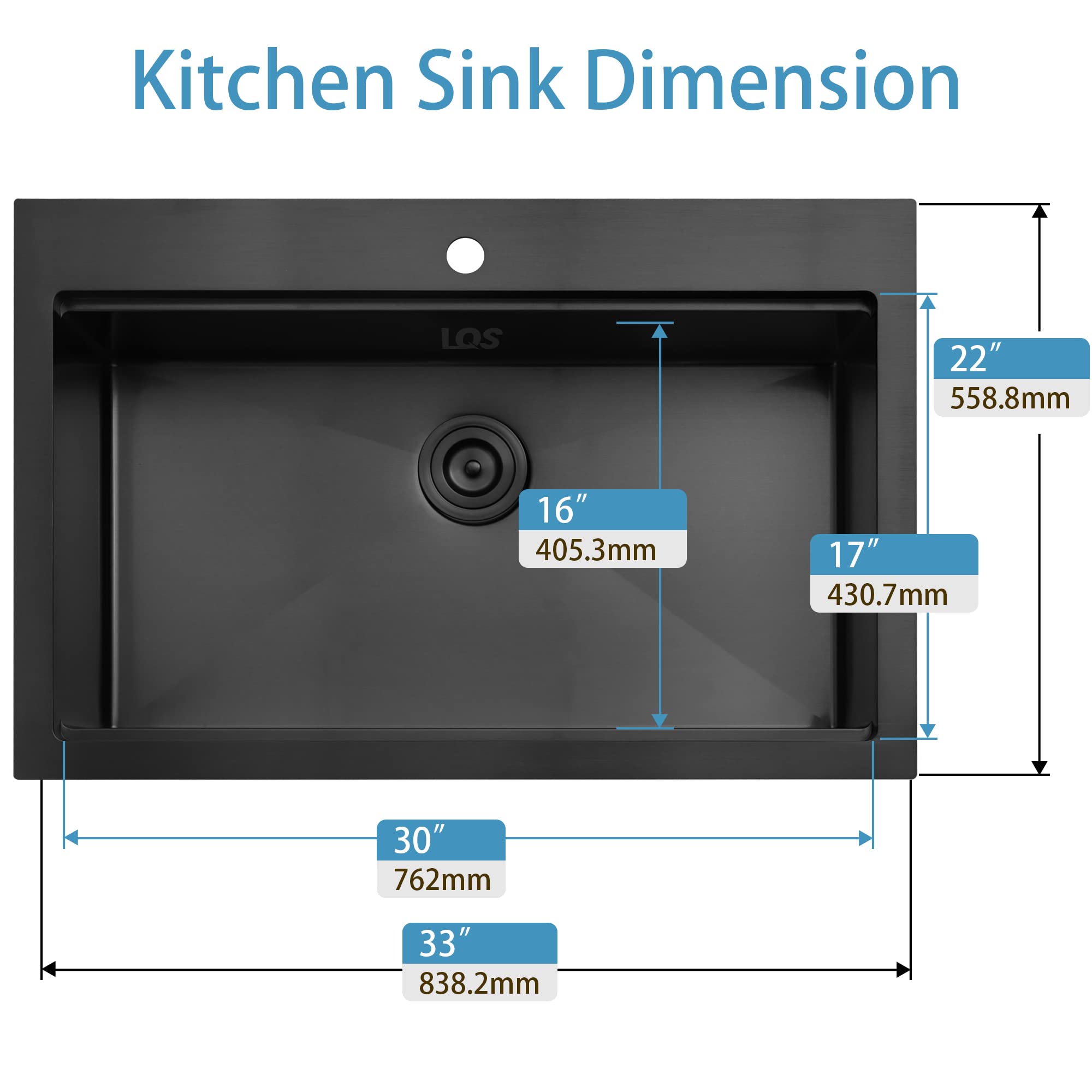 Lqs Kitchen Sink, Workstation Kitchen Sink, 33    X 22    Drop In Kitchen Sink, Black Single Bowl Kitchen Sink With Accessories,