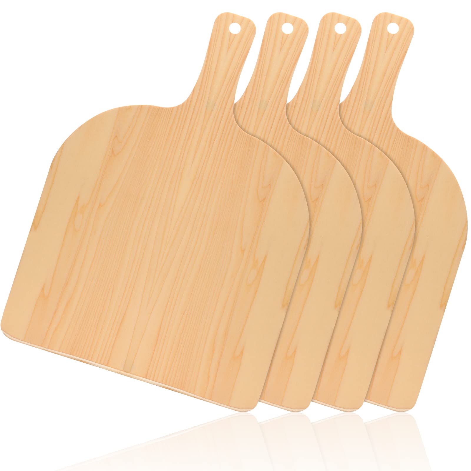 Nuogo 4 Pcs Wood Pizza Peel 12 Inch Wood Pizza Spatula Paddle Natural Cutting Board with Handle for Restaurant Baking Homemade B