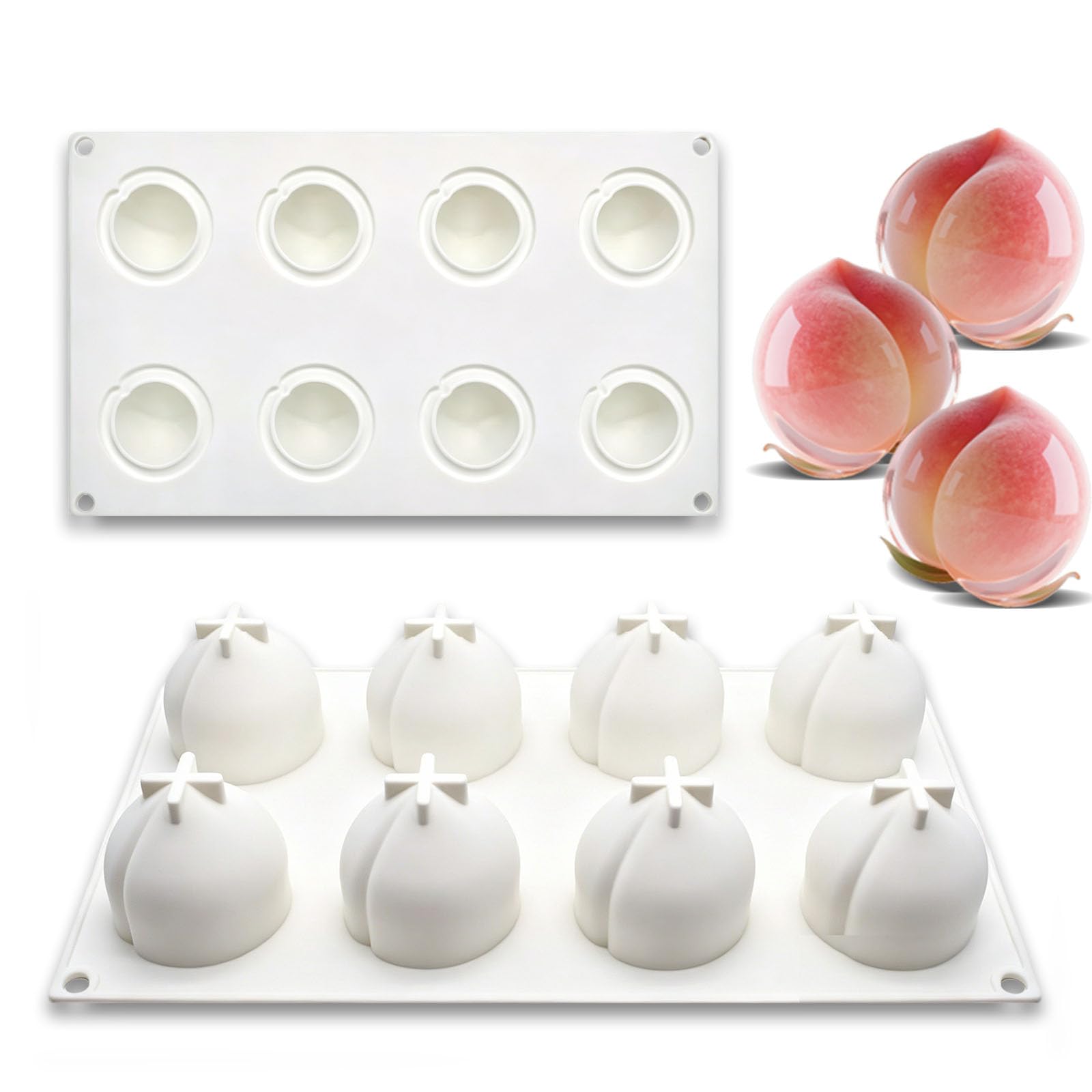 Pjsrsdaee 8Cavity Peach Silicone Mold, 3D Fruit Shape Baking Mold  NonStick Easy Release for Mousse Cake Chocolate Pudding Je