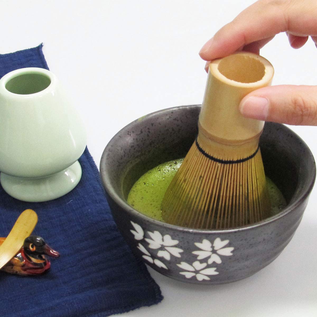 Artcome Japanese Matcha Tea Set, Matcha Whisk, Traditional Scoop, Matcha Bowl, Ceramic Whisk Holder, Handmade Matcha Ceremony Ki