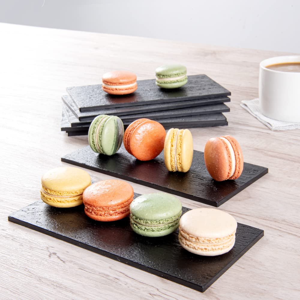 Restaurantware 7 X 3.5 Inch Serving Plates 100 Rectangle Charcuterie Boards - Premium Mimics The Look Of Slate Black Plastic Ser