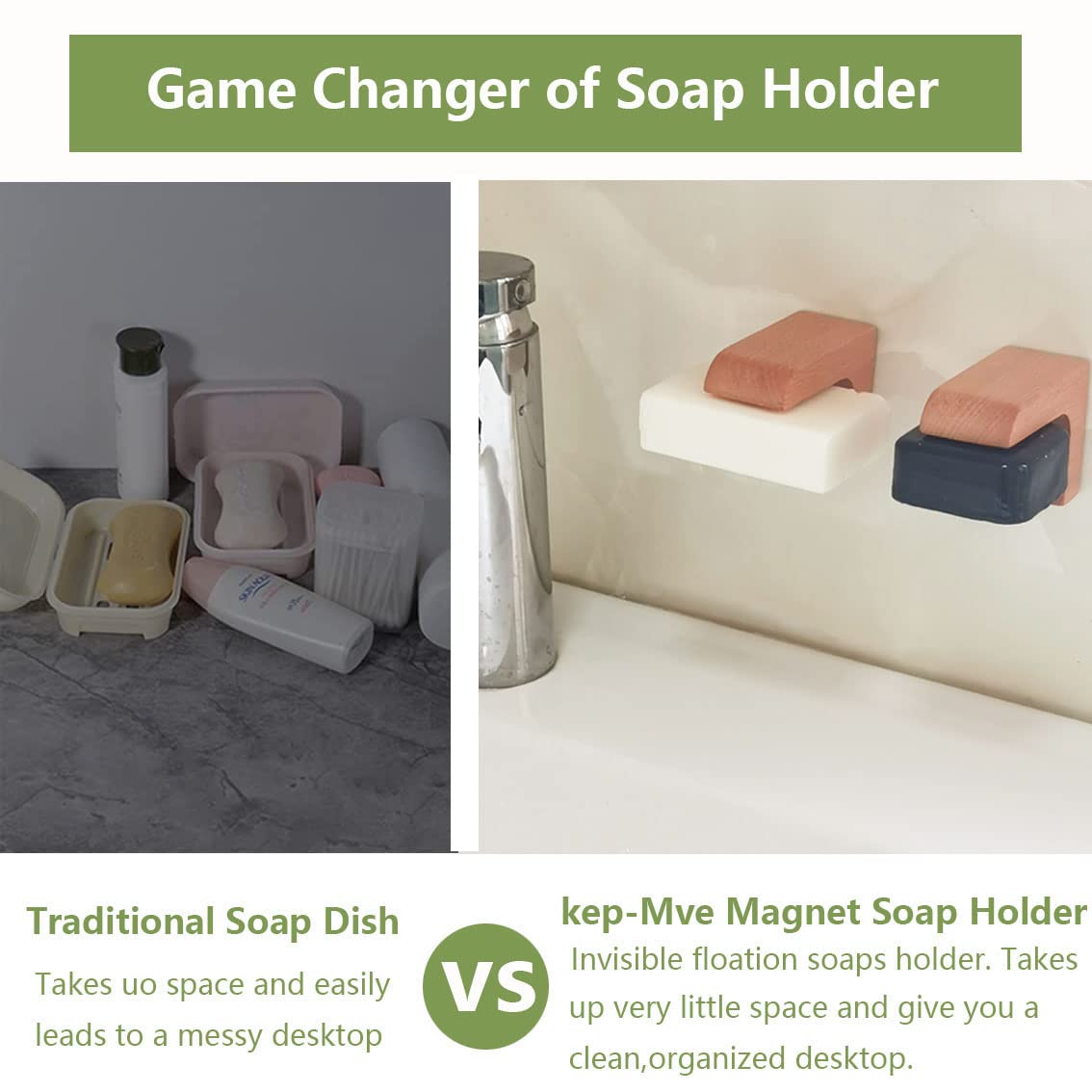 (2Sets) Wood Magnetic Bar Soap Holder For Shower Wall,Magnet Air Dry Soap Saver Self Draining, Eco-Friendly Wooden Soap Dish For