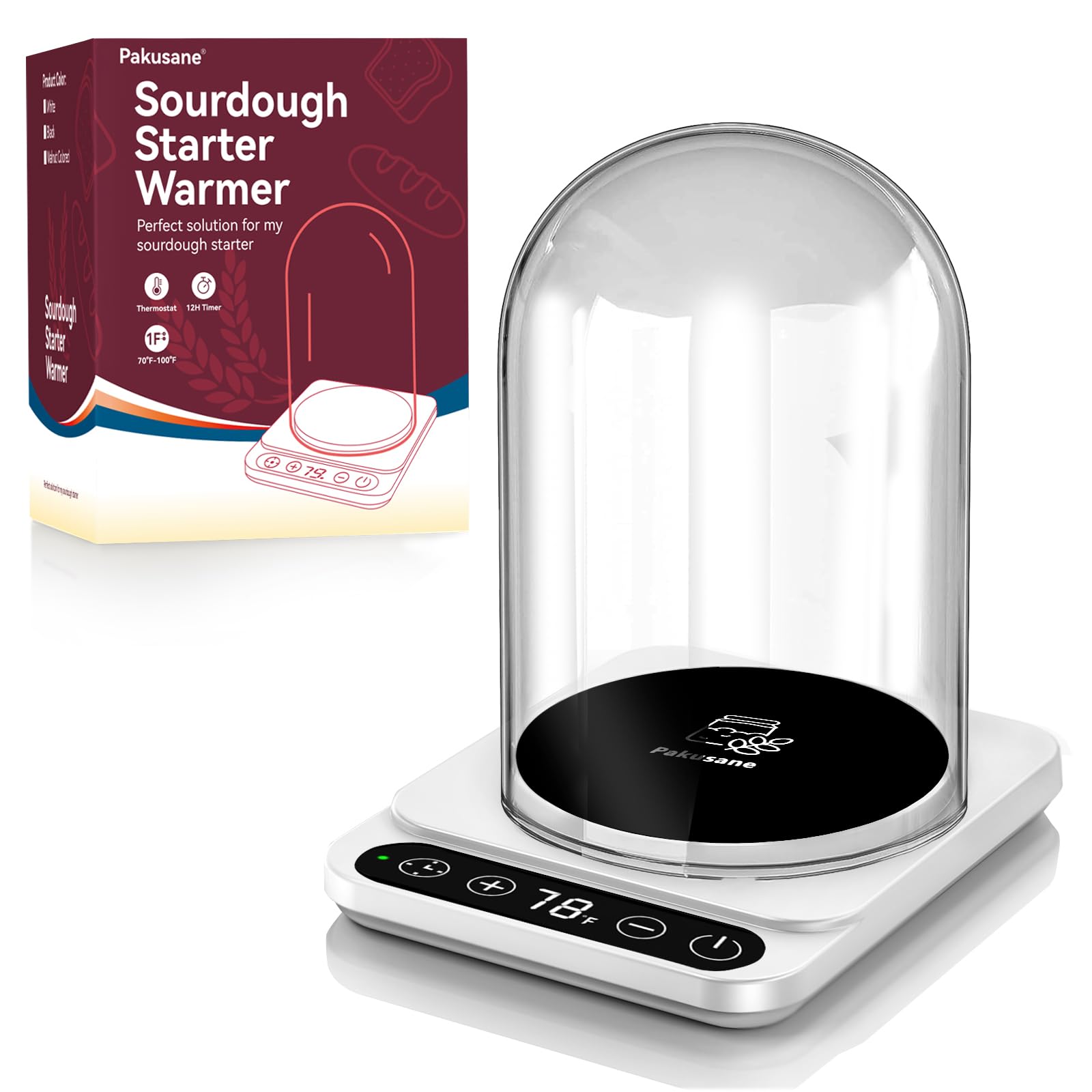 Gift Set - Sourdough Starter Warmer with Glass Dome, Precise 1? Control (70-100?), 12-Hour Timer, Auto On/Off, Ideal Fermentatio