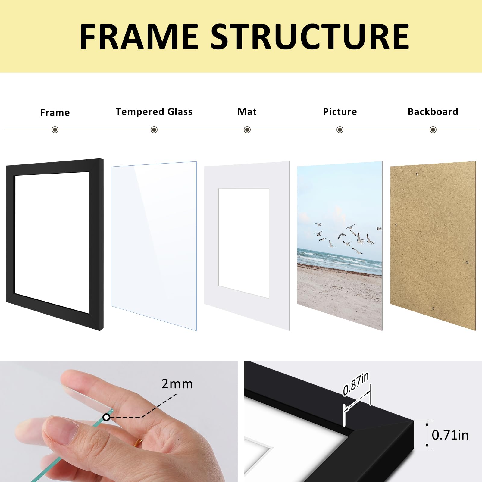 Frametory, 14x24 Frames Display 11x22 Picture with Mat or 14x24 Photo Without Mat, Shatter-Resistant Glass, Pre-Installed Wall M