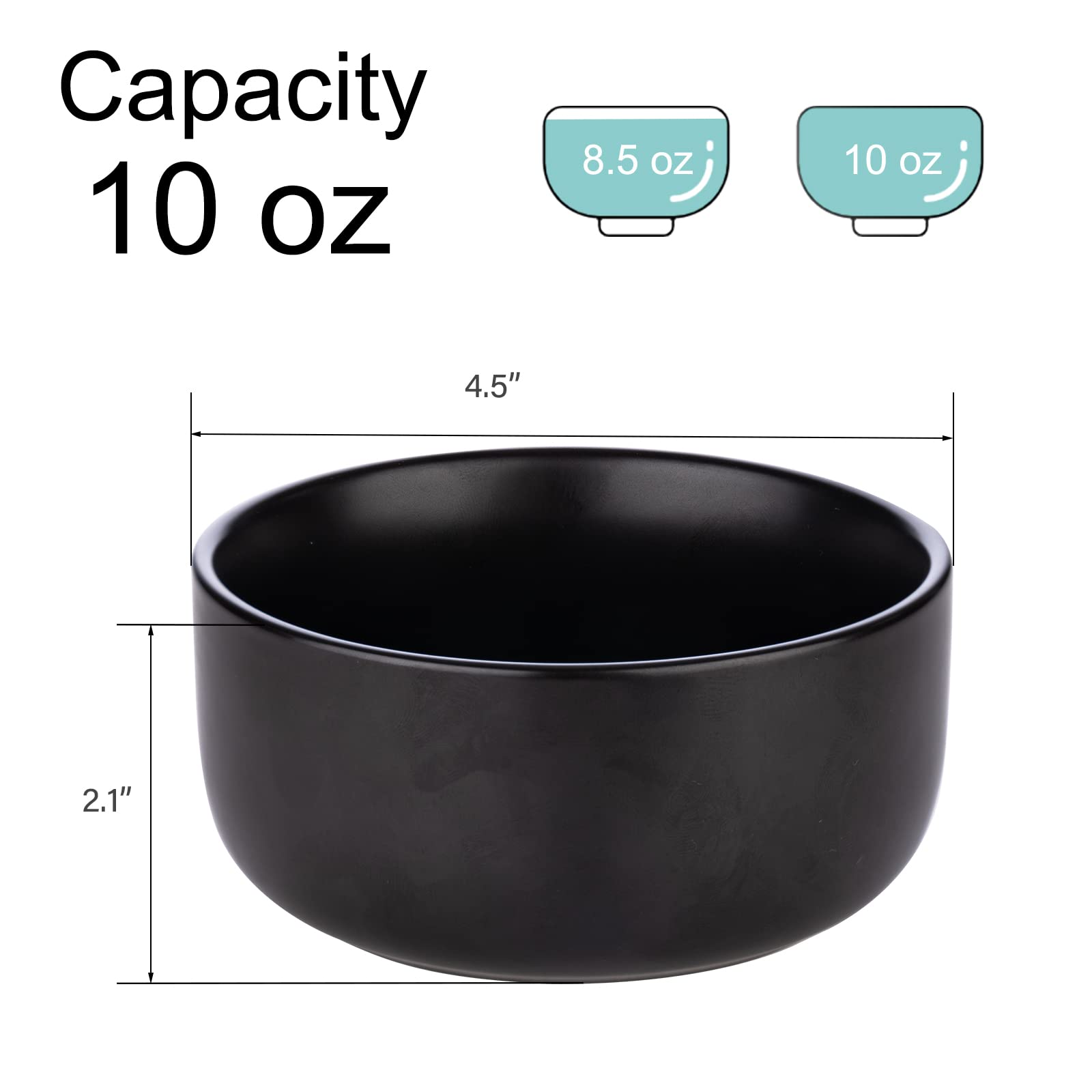 Aquiver 10 Ounces Ceramic Bowl Set - Porcelain Matte Small Bowls - Side Dishes For Desserts, Ice Cream, Snacks, Condiments, Souf