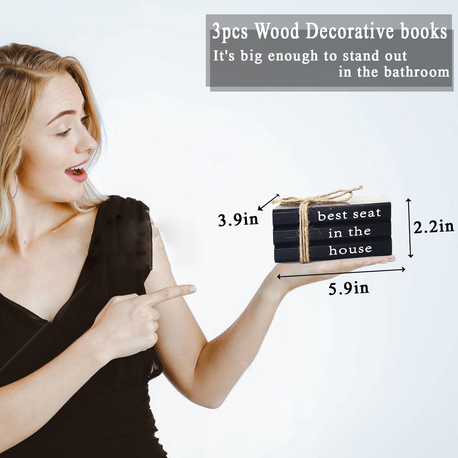 Funny Farmhouse Bathroom Decor, Humor Rustic Wooden Decorative Books Bathroom Shelf Decor, Black Toilet Decorative Sign Accent f