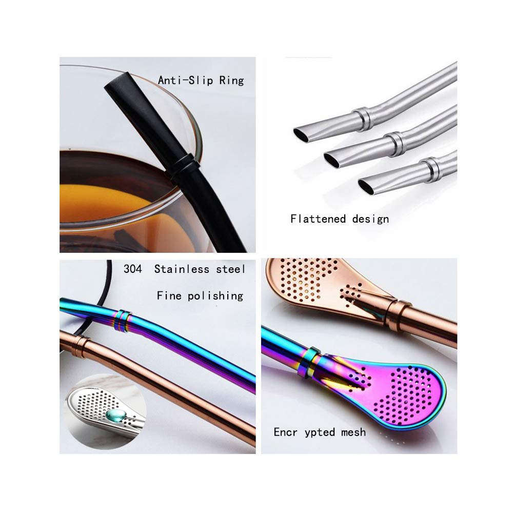 Yerba Mate Bombilla Stainless Steel Straw Loose Leaf Tea Infuser Dringking Spoons Filter Stirring Straws Pack Of 5 With 2 Cleani