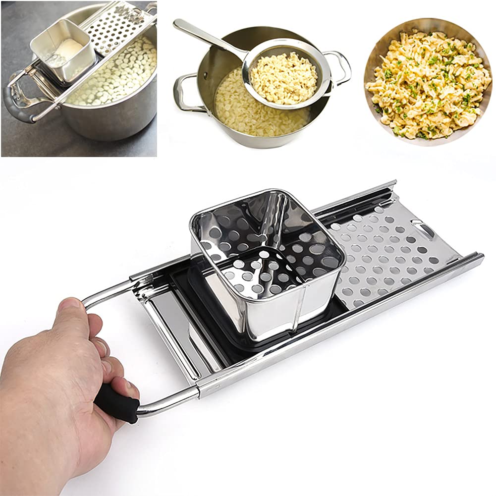Tsongho Stainless Steel Spaetzle Maker Noodle Dumpling With Safety Pusher Comfort Rubber Grip Handle, Silver, Tk-S-001