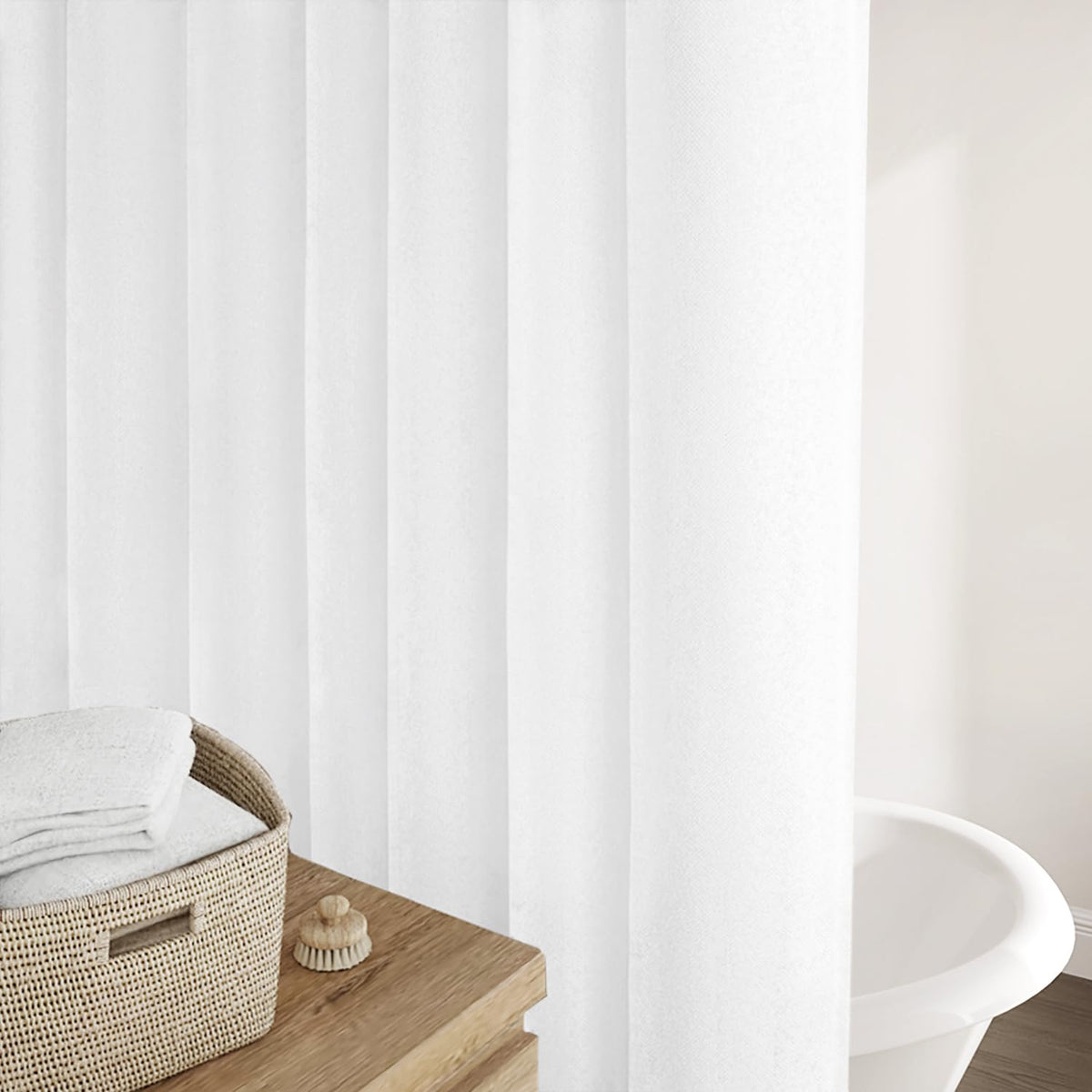 Awellife Extra Long White Linen Style Shower Curtain Set With 12 Durable Hooks- Off White Textured Fabric Heavy Cloth Shower Cur