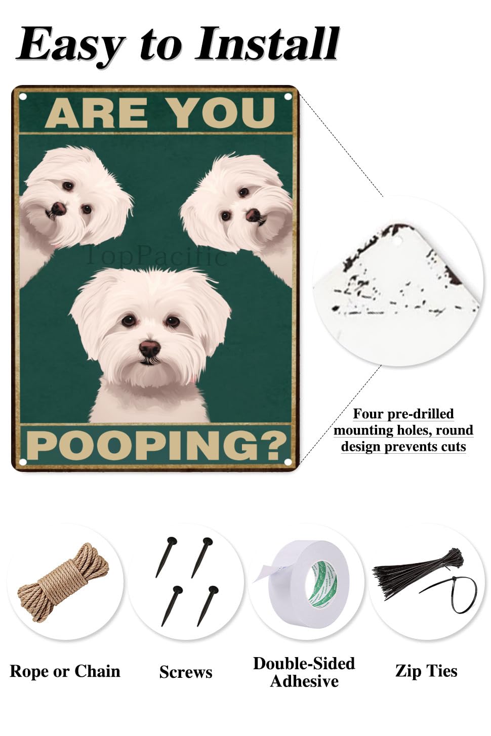 TopPacific Metal Poster - Maltese Dog "Are You Pooping" Sign, 12x16 inches, Aluminum, Funny Bathroom Decor, Color 1440B