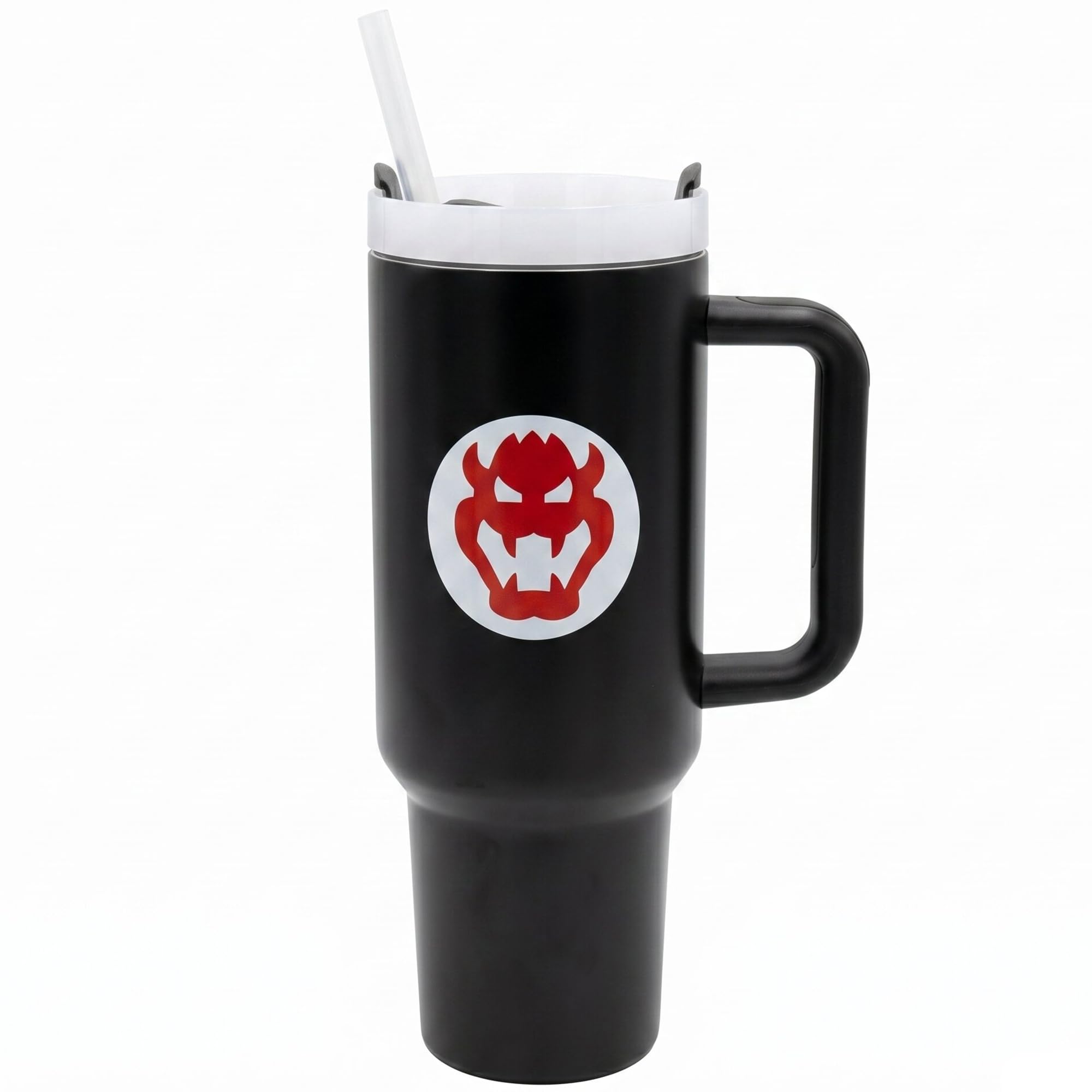 Nintendo: Super Mario: Bowser  40 oz Tumbler  Black, Stainless Steel, Straw & Lid, Grip Handle, Hot & Cold Drinks, Licensed In