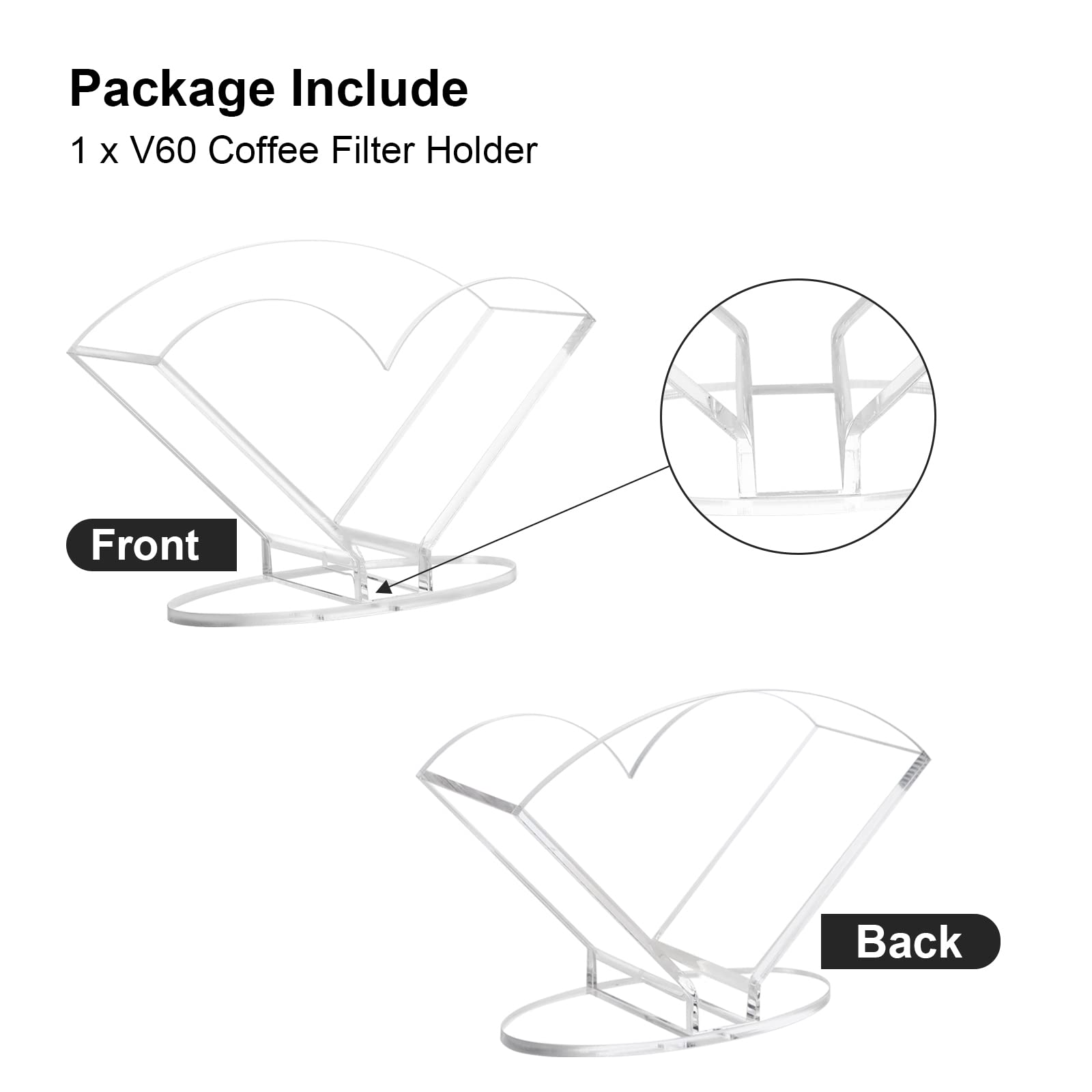 Kamehame V60 Filter Holder, Coffee Filter Holder Dispenser, Clear Acrylic Coffee Paper Storage Container Rack For V60 Coffee Fil