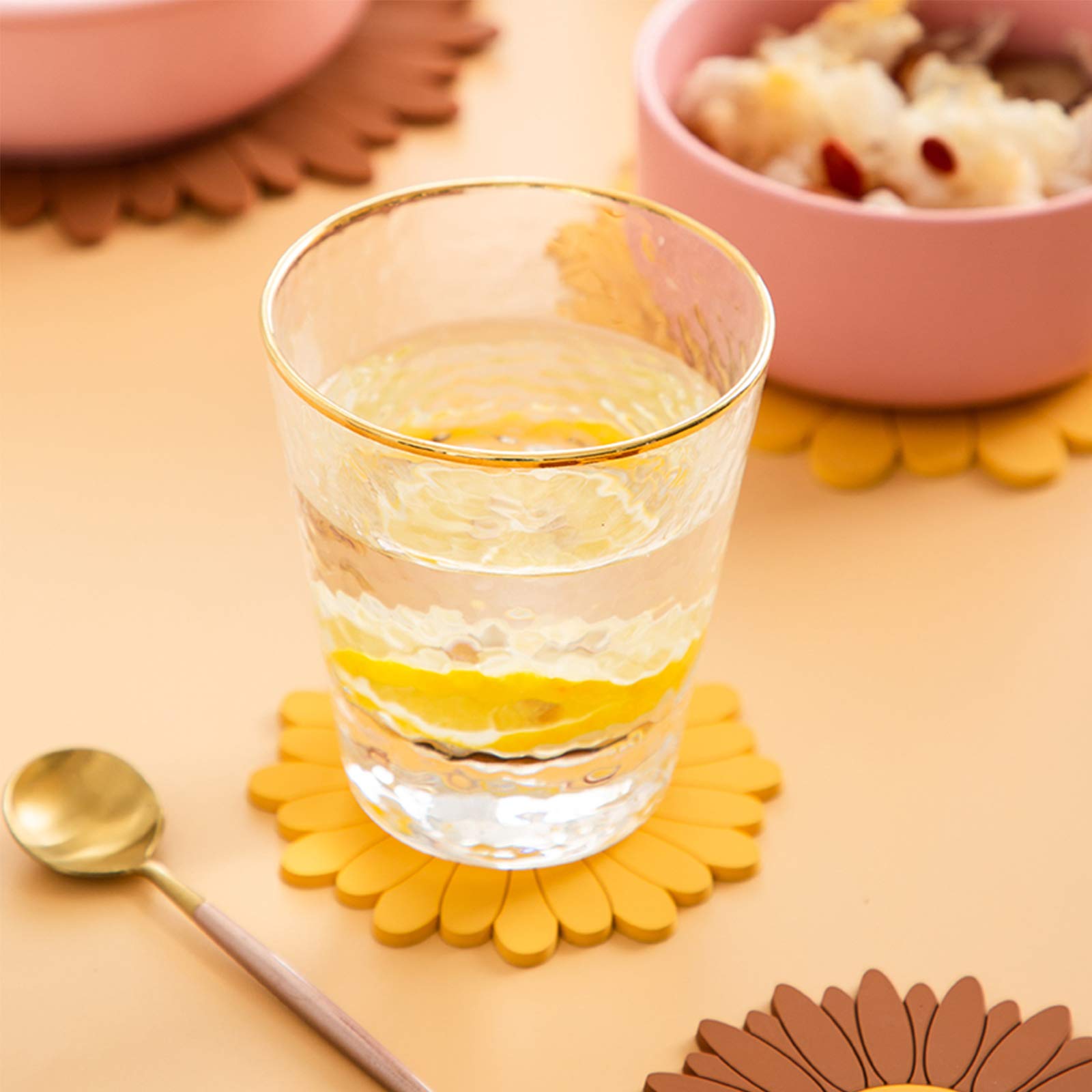 Sunflower Drink Coasters 2 Pack, Silicone Coasters For Drinks, Flower Soft Rubber Coaster, Protect Furniture From Water Marks Or