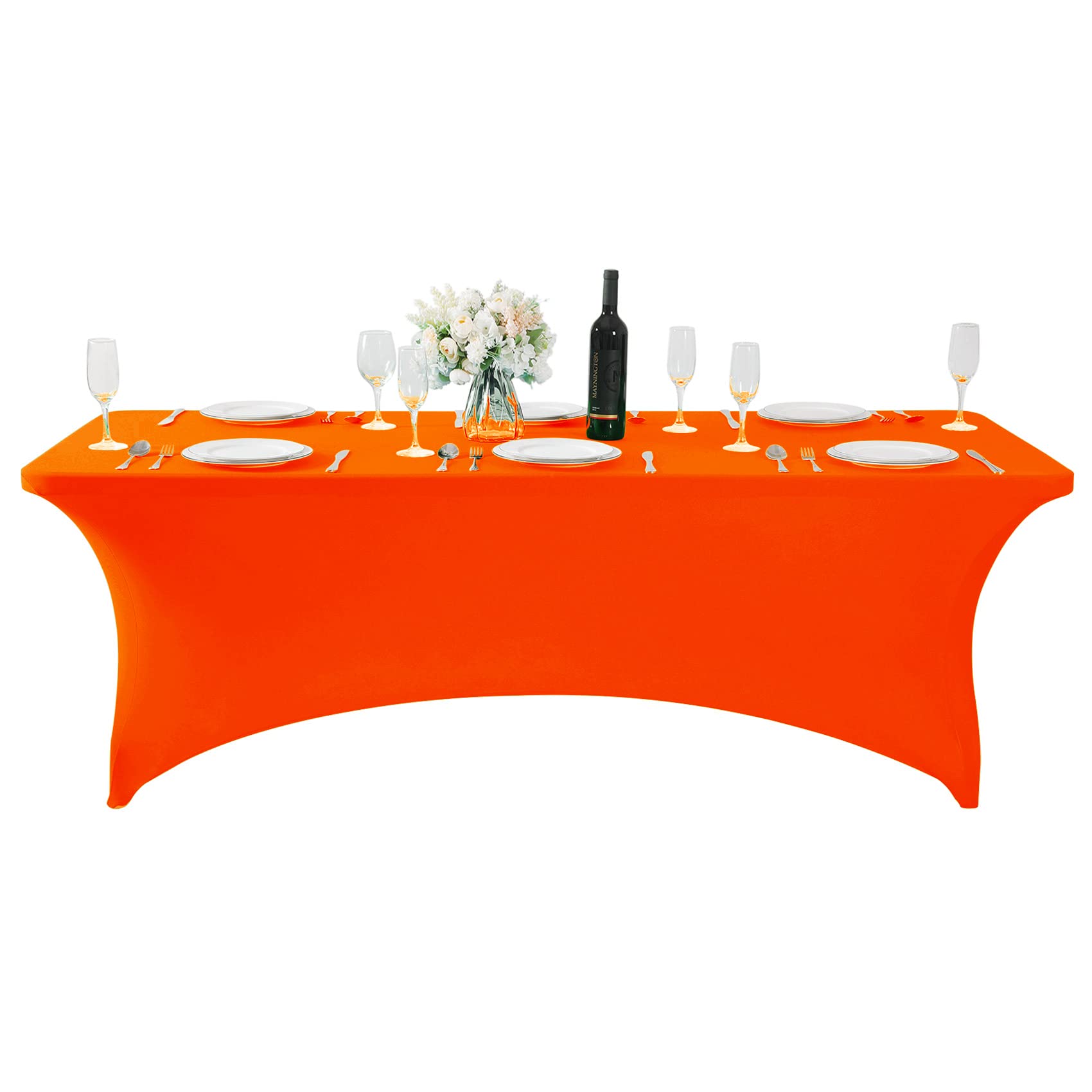 Hezuzo Spandex Table Cover For 8Ft Table Universal Fitted Stretch Tablecloth For Party, Banquet, Wedding And Events-Neon Orange