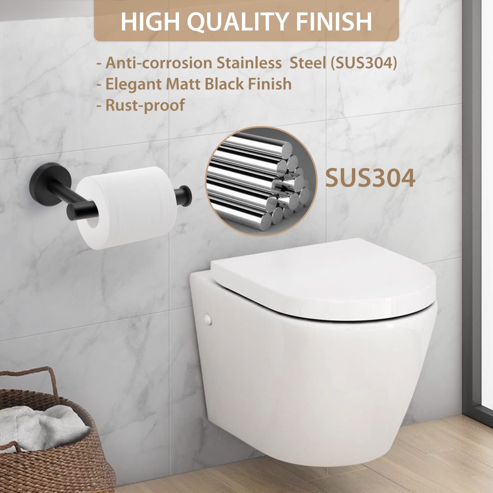 Layuki Toilet Paper Holder, Toilet Paper Roll Holder, Toilet Tissue Holder, Matte Black, Wall Mount, Sus304 Stainless Steel,Upgr