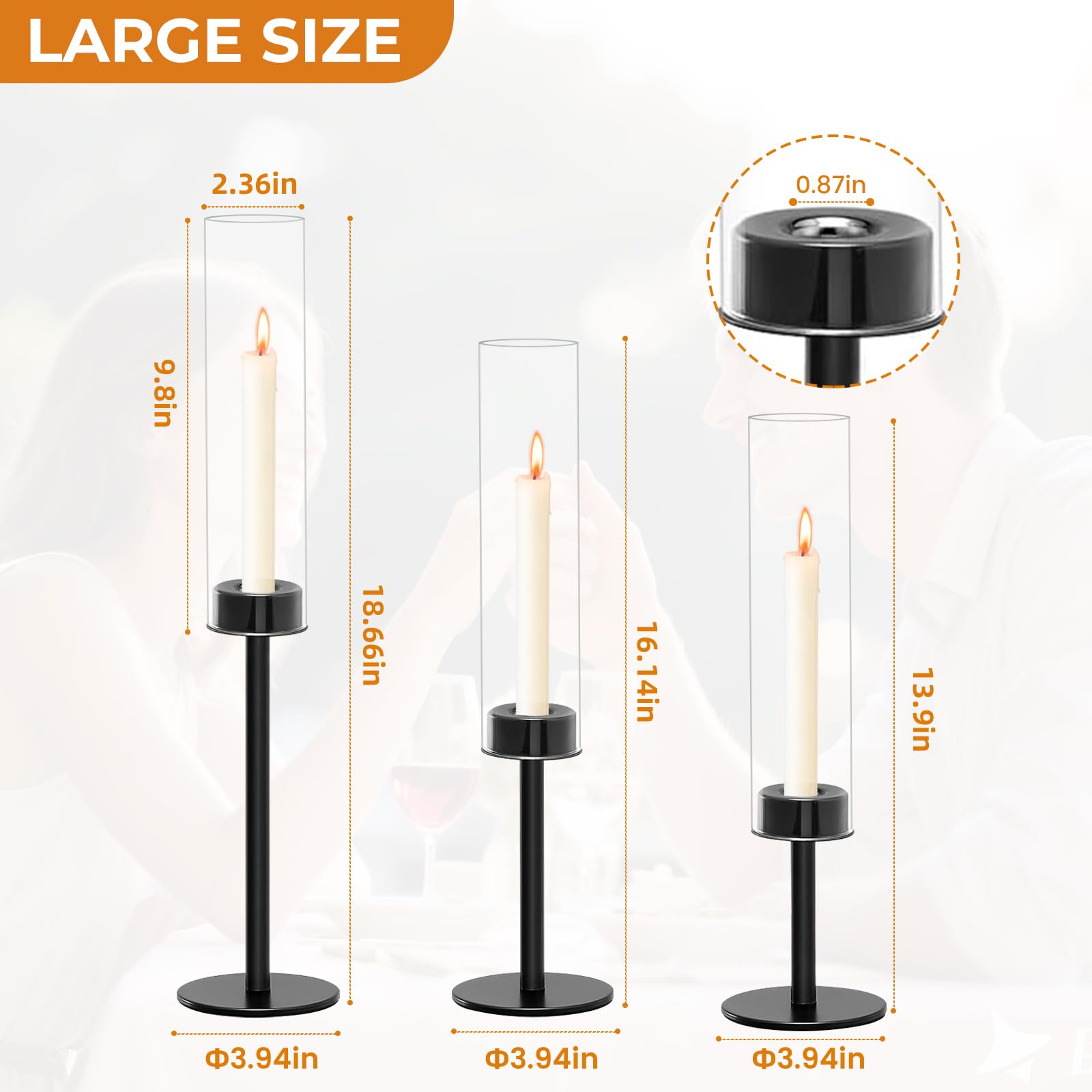 6 Black Candle Holders Set - Modern Candlestick Holders for Dining Room Decor, Candle Stick Holder Set for Weddings, Centerpiece